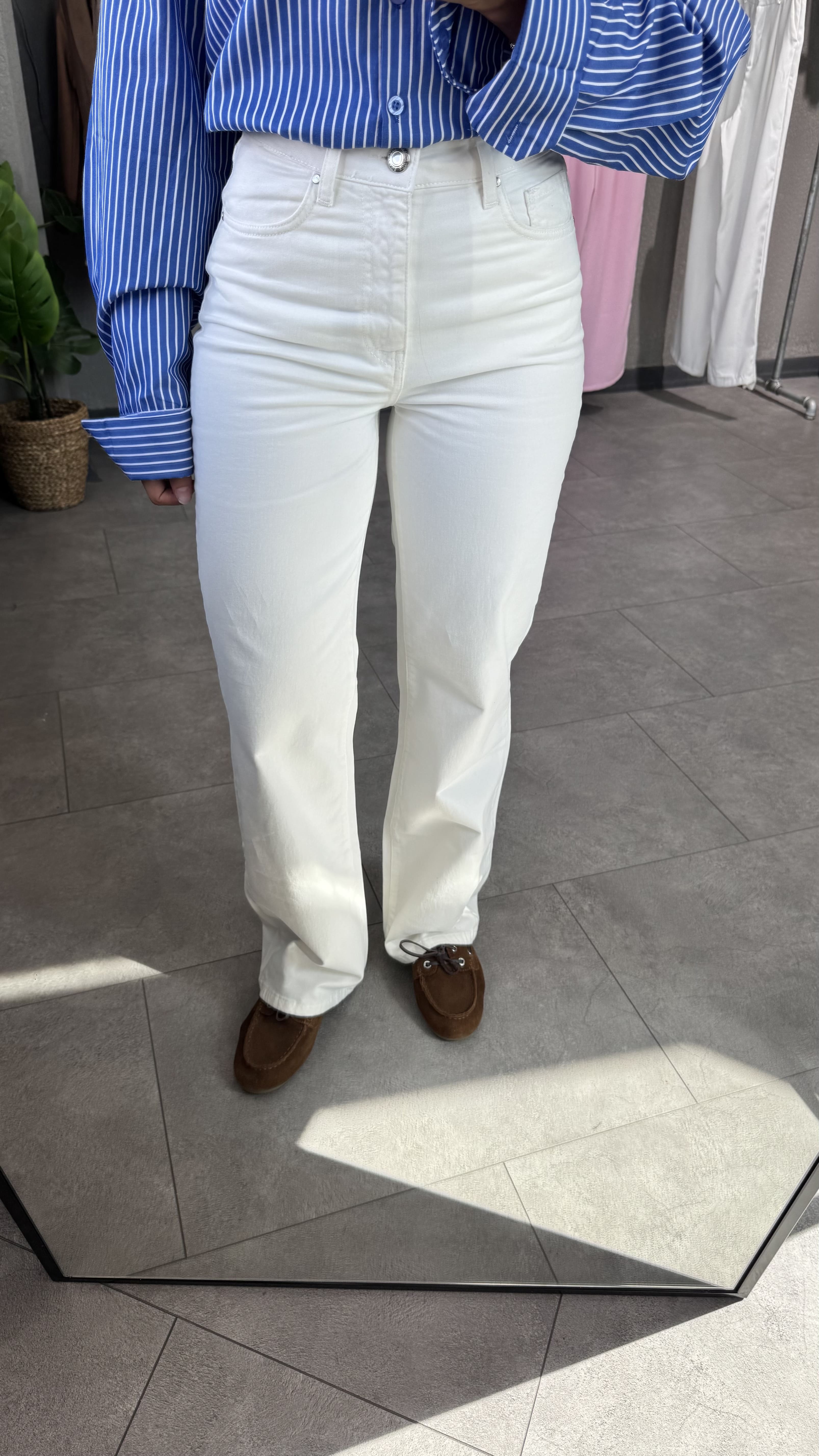 Yüksek Bel Wide Leg Beyaz Kadın Jean