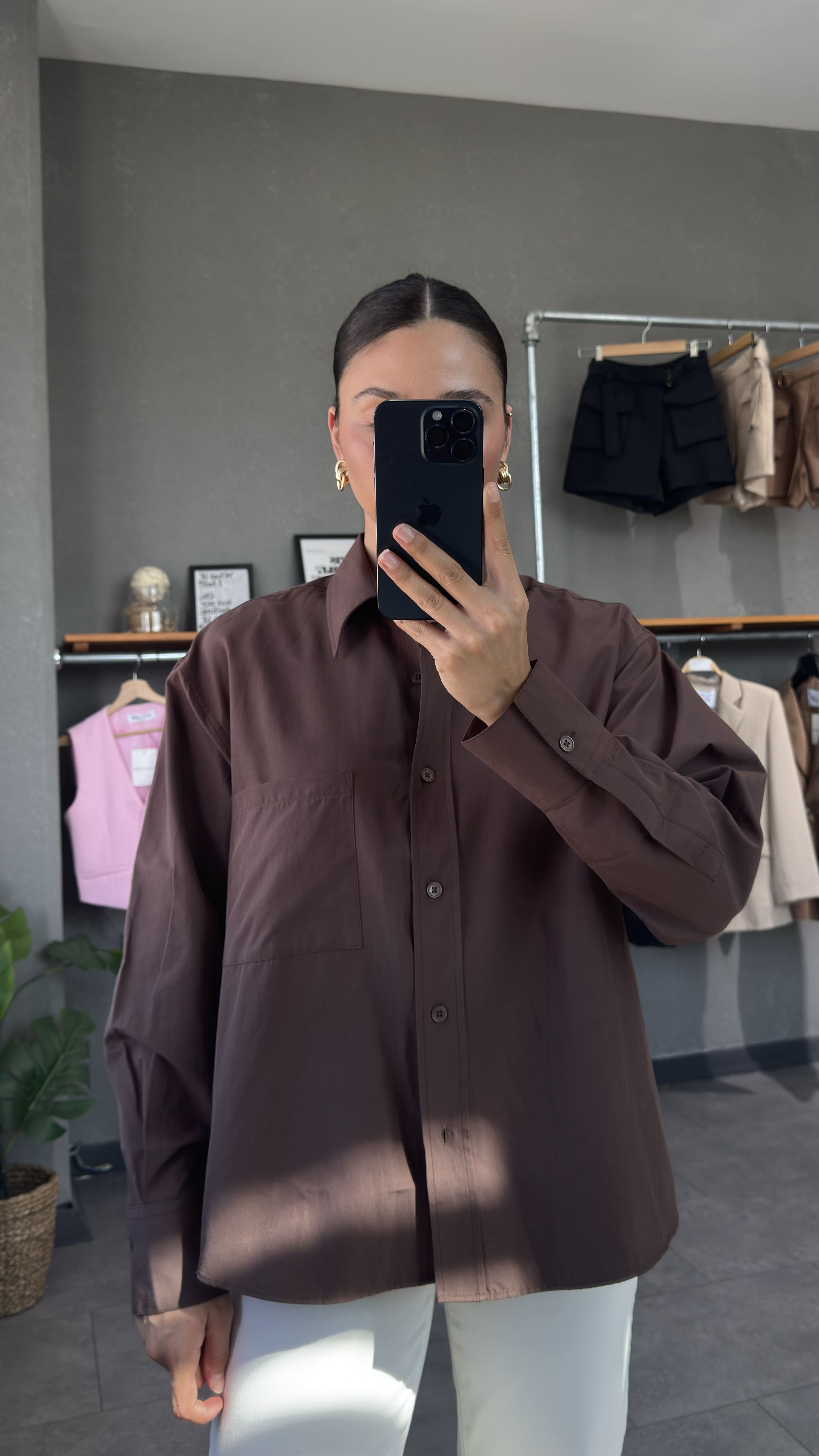 Oversize Kahve Kadın Gömlek