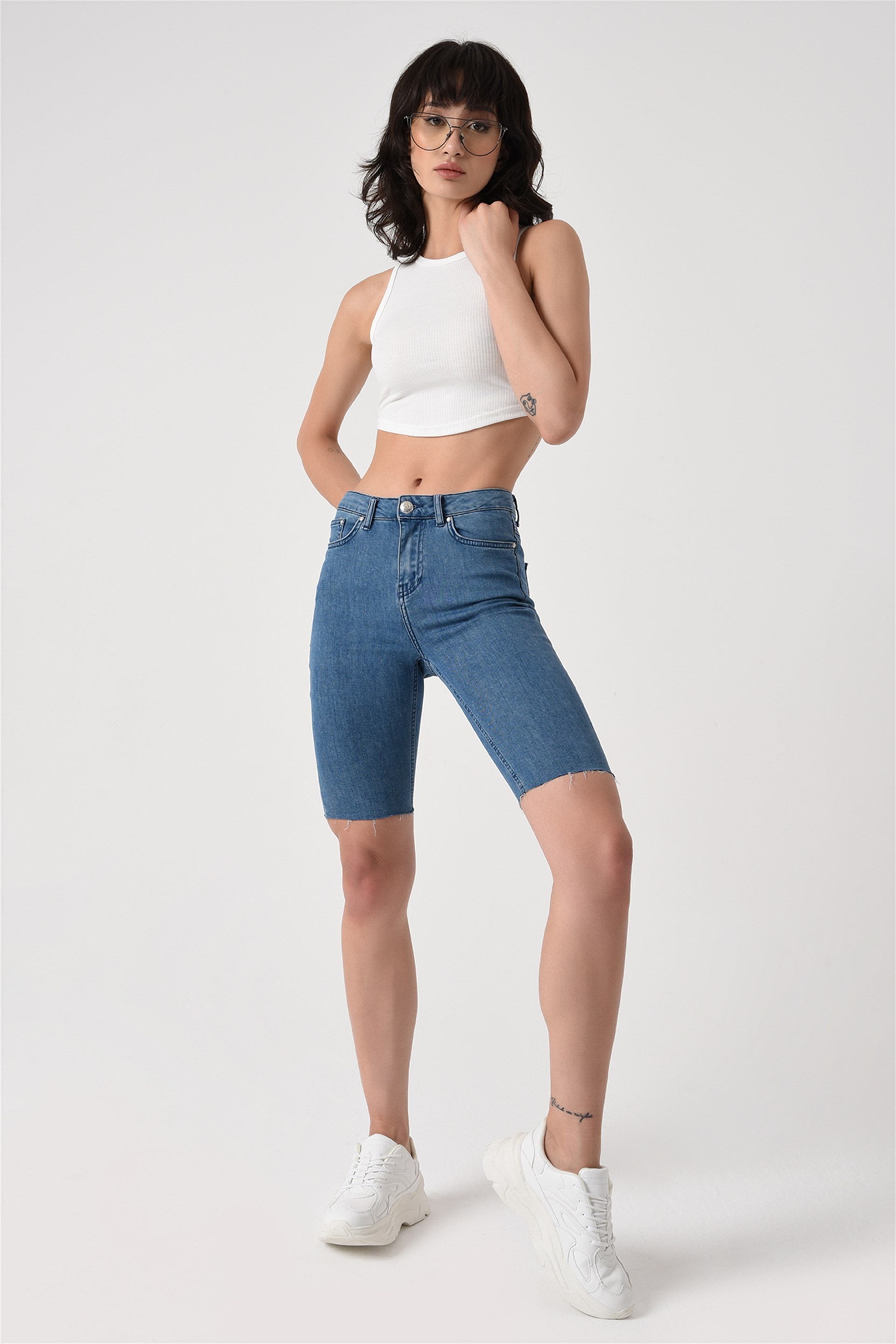 Denim Bermuda Şort Mavi