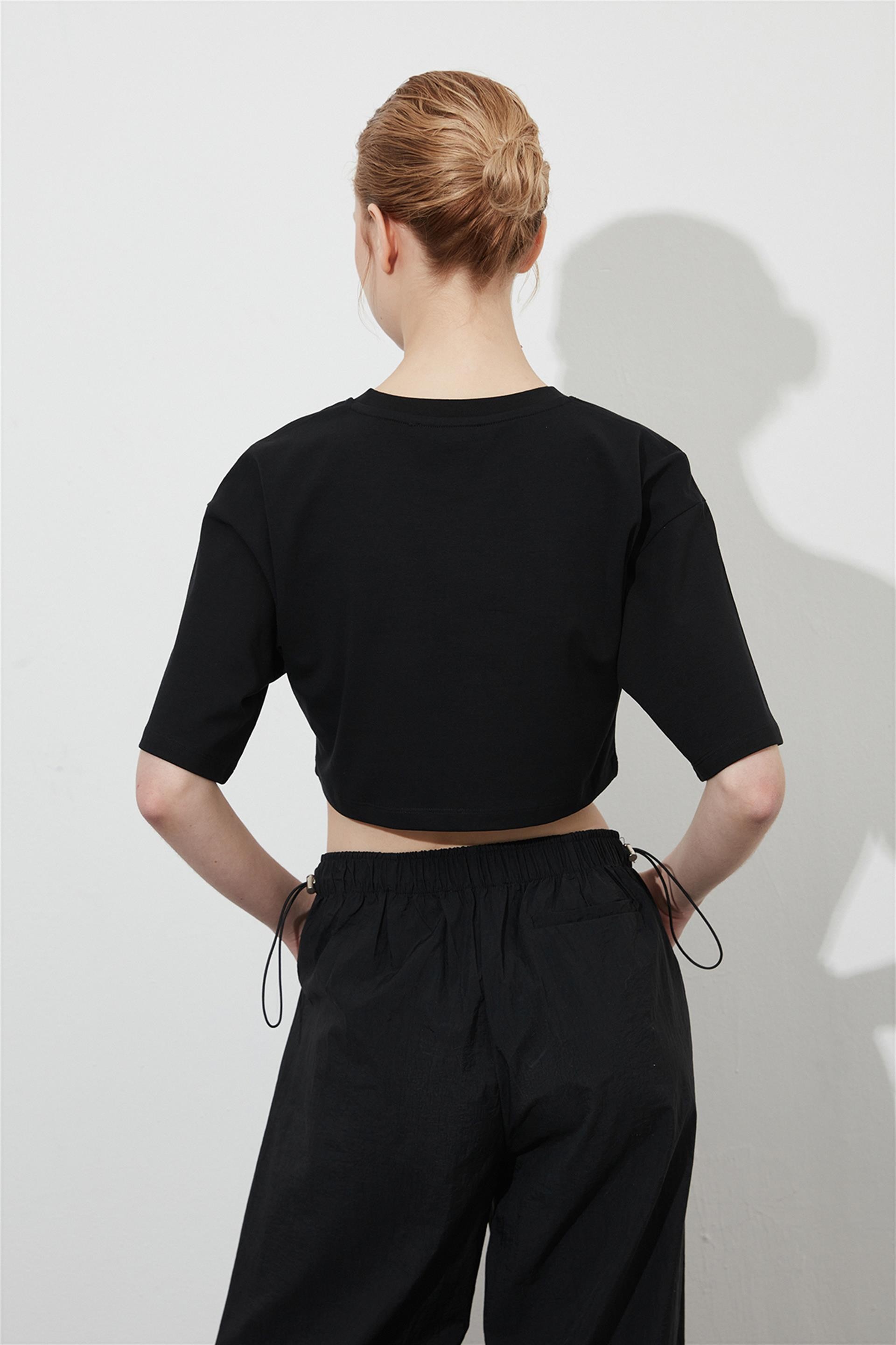 Siyah Crop Kısa Kol T-shirt