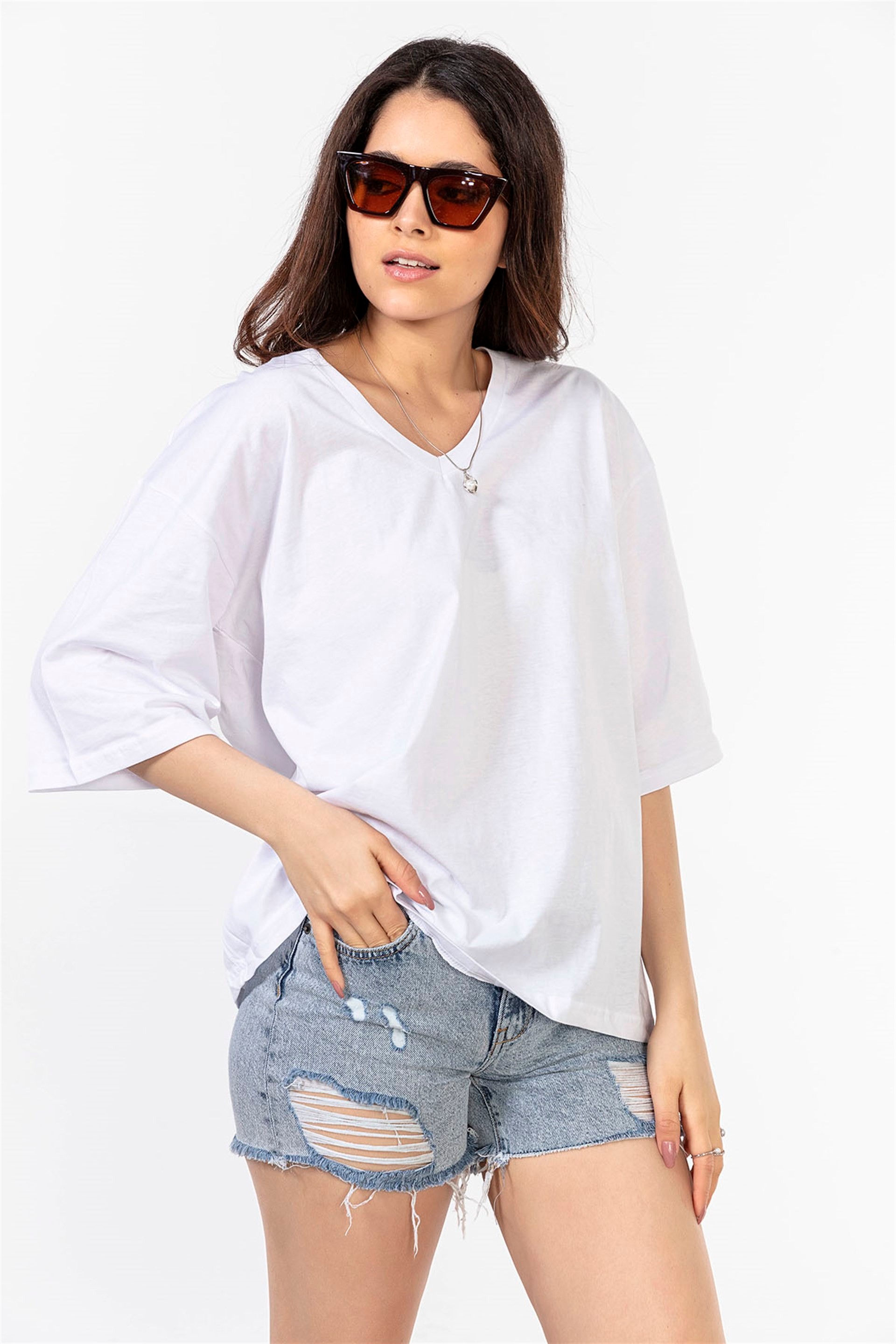 V Yaka Oversize T-shirt