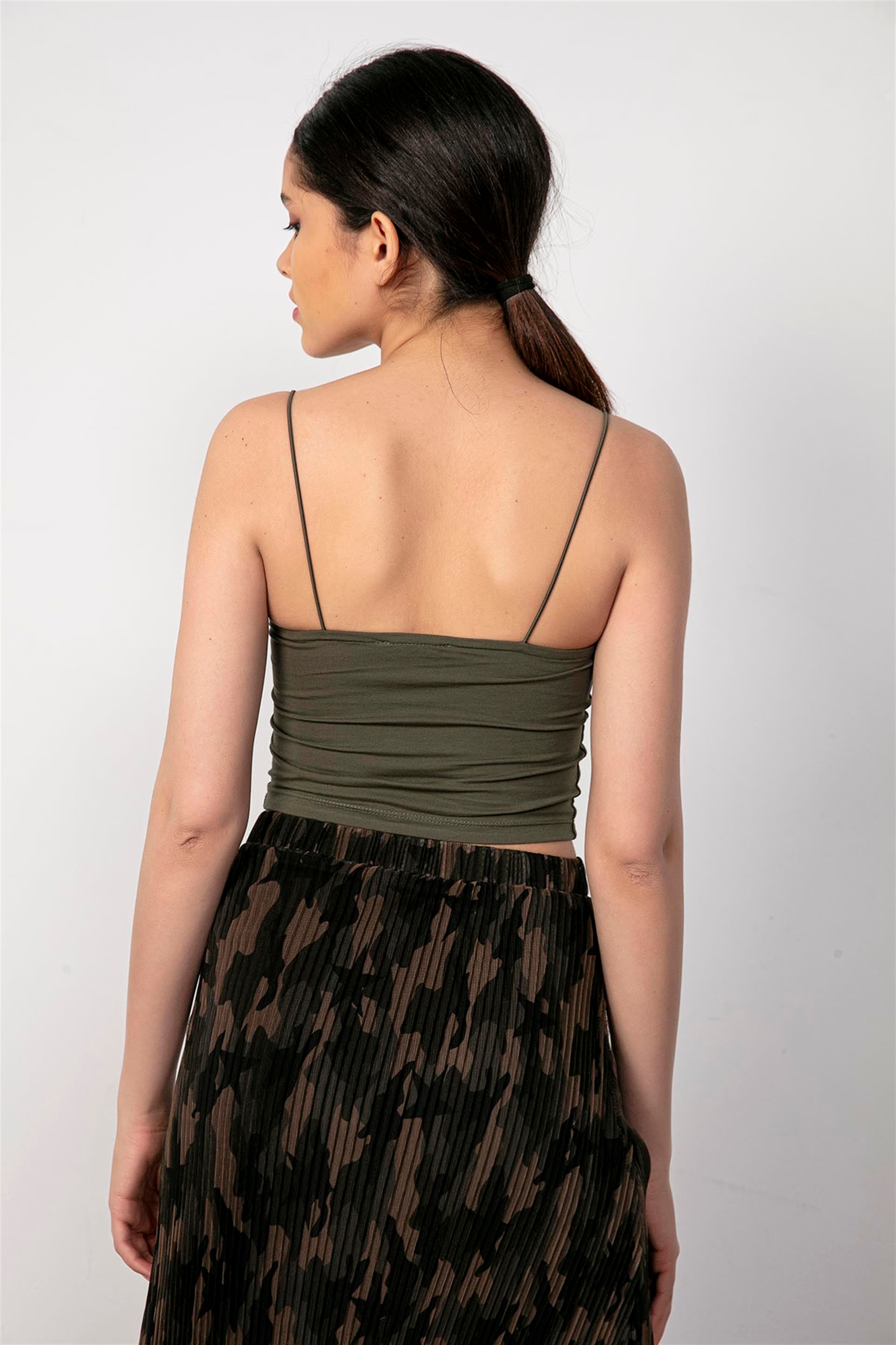 İp Askılı Haki Crop Top