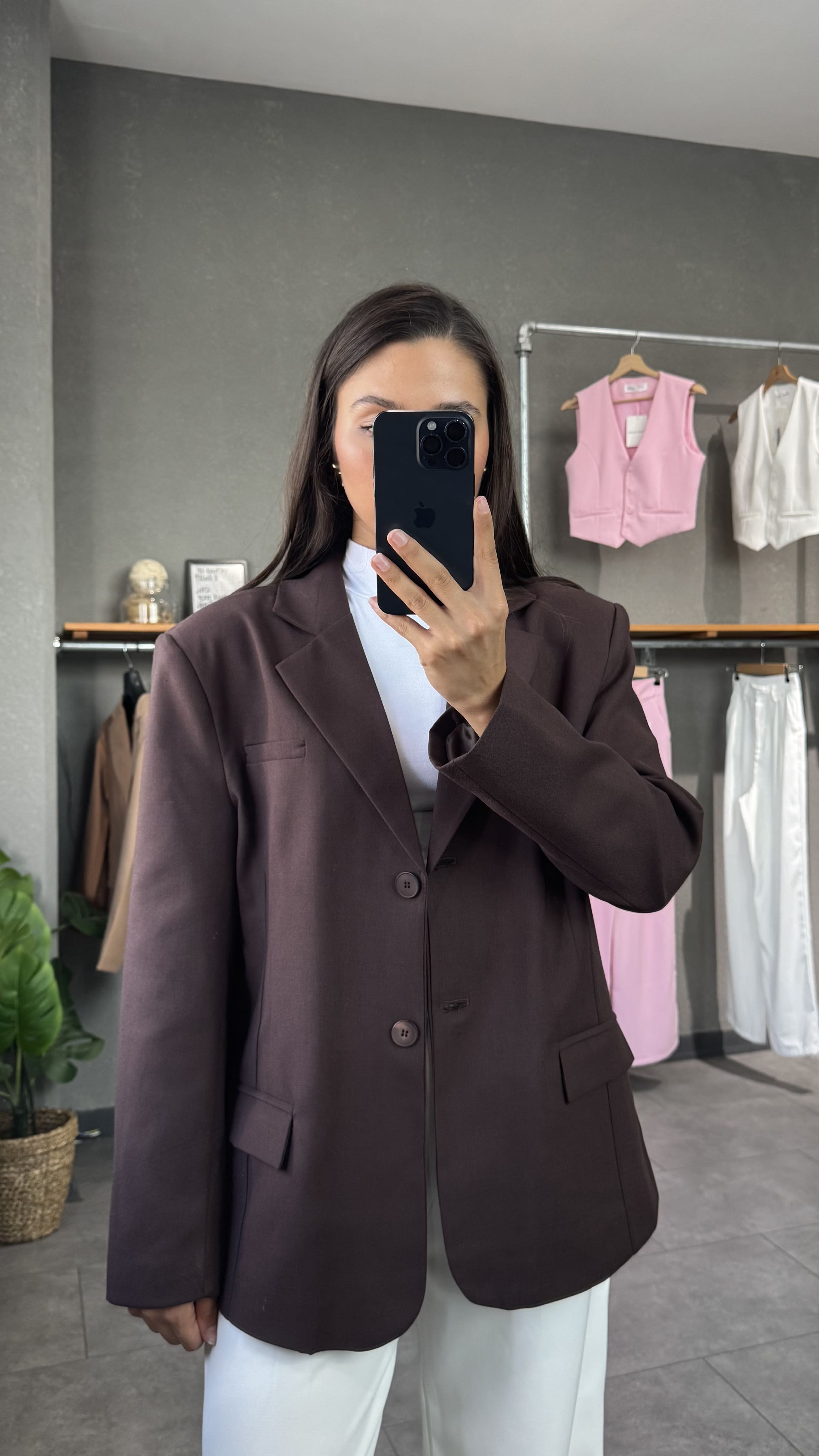 Oversize Kadın Kahve Blazer Ceket