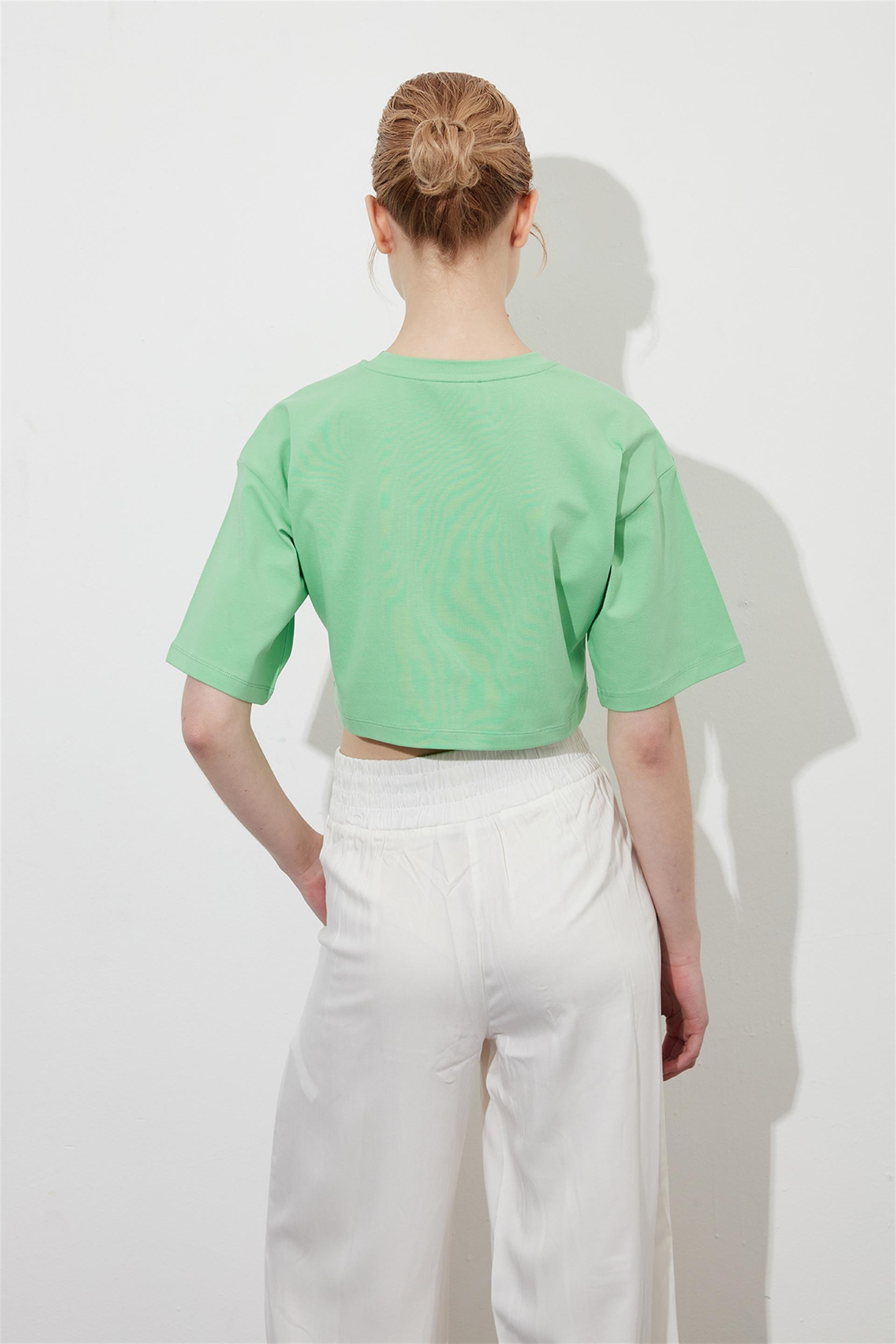 Yeşil Crop Kısa Kol T-shirt