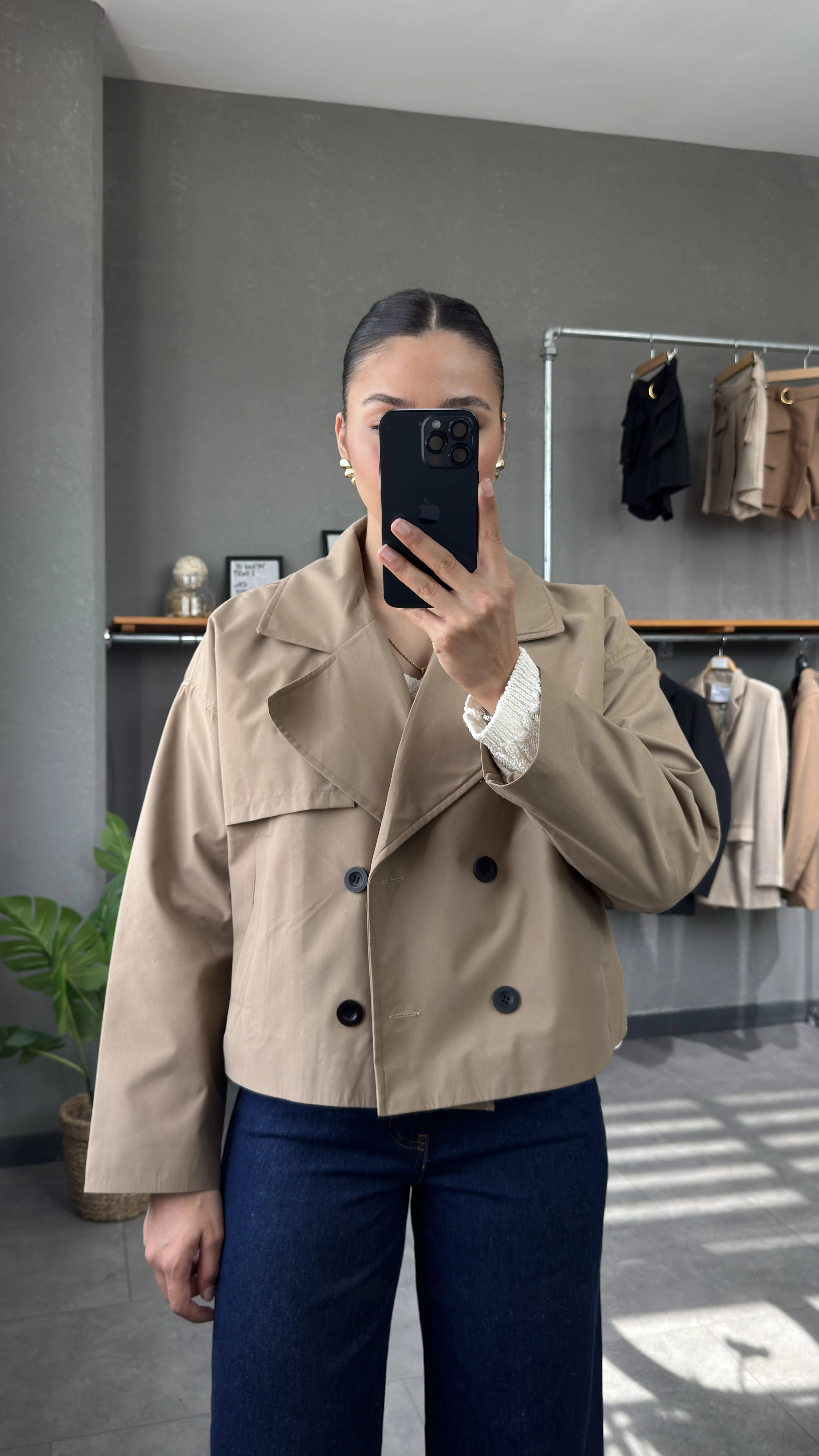 Crop Kadın Kahve Trençkot