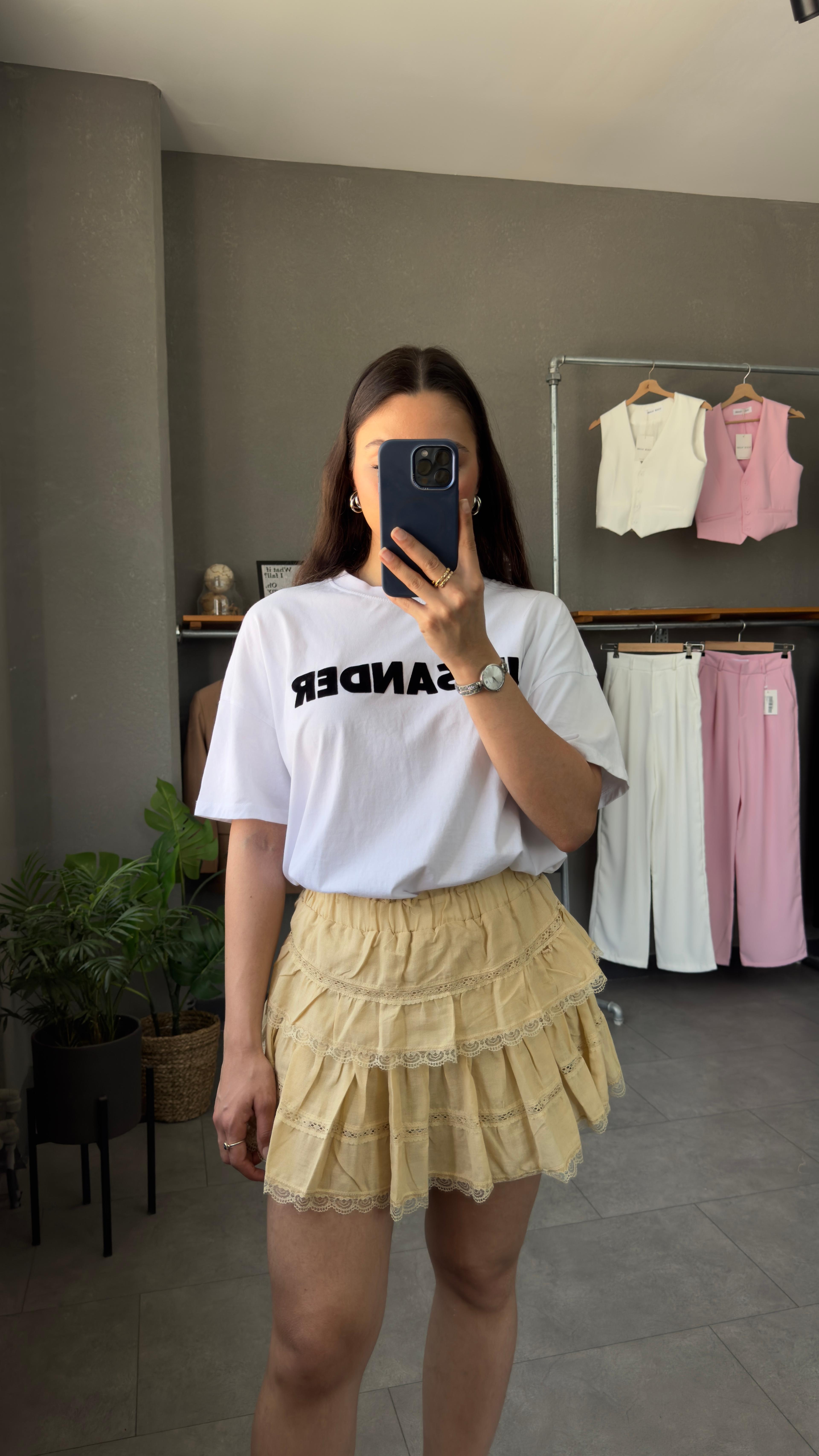 Bisiklet Yaka Oversize Baskılı Siyah Kadın Tişört