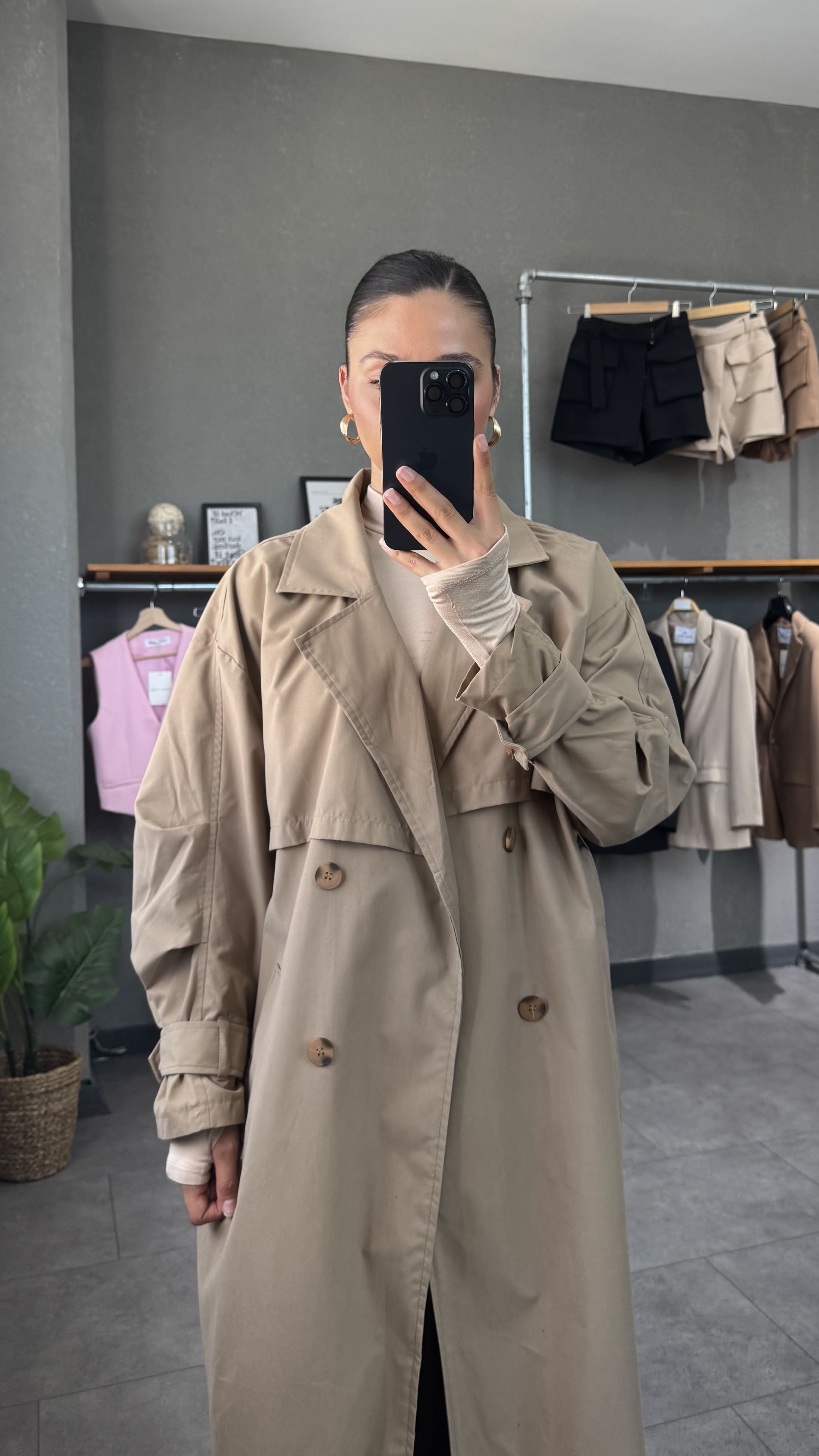 Oversize Uzun Kahve Kadın Trençkot