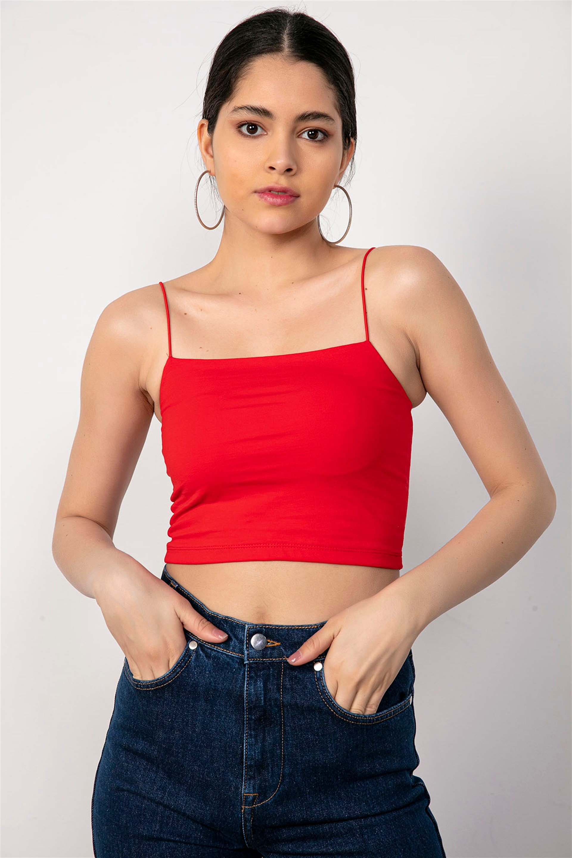 İp Askılı Kırmızı Crop Top