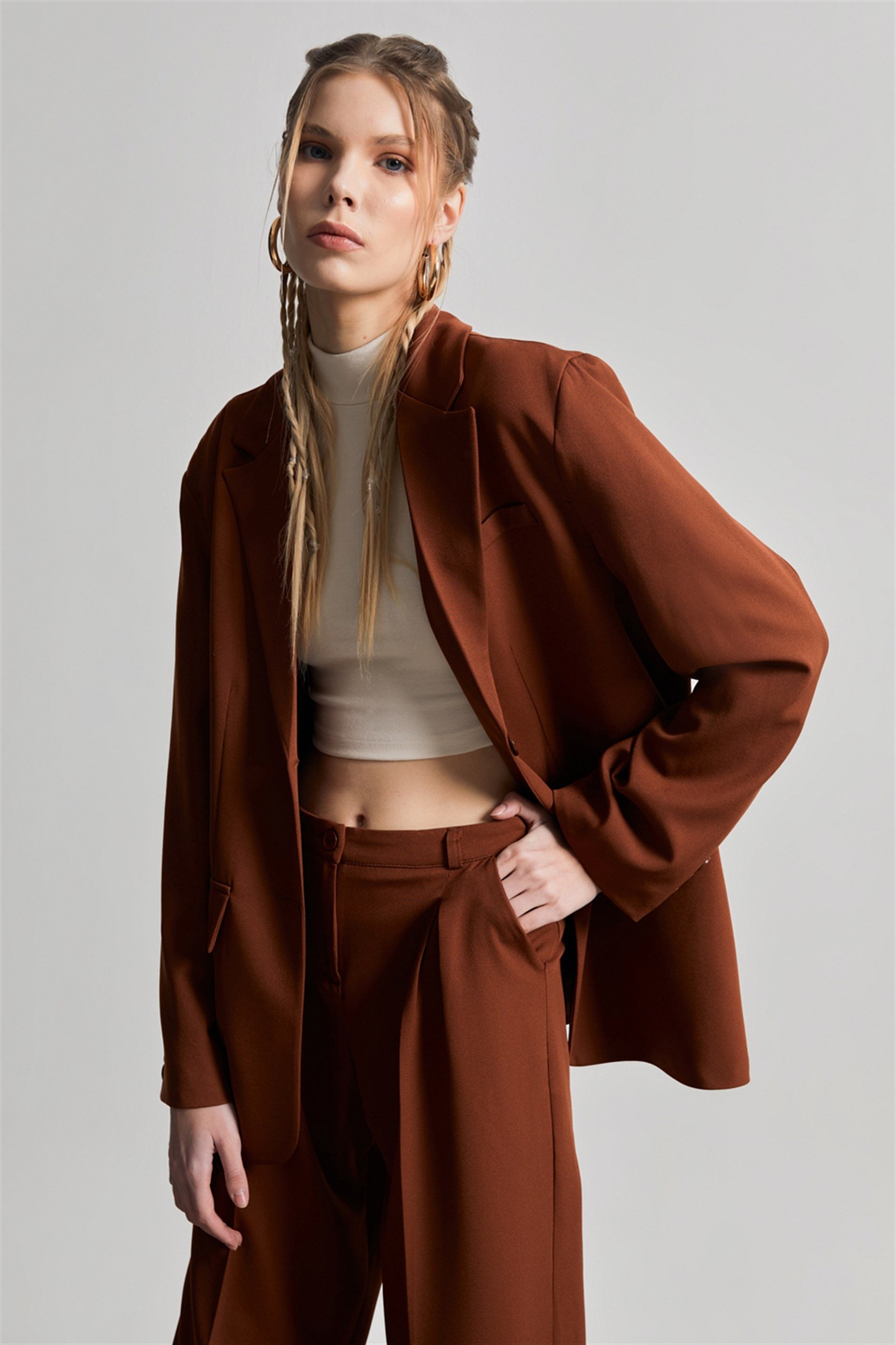 Kadın Kahve Oversize Blazer Ceket