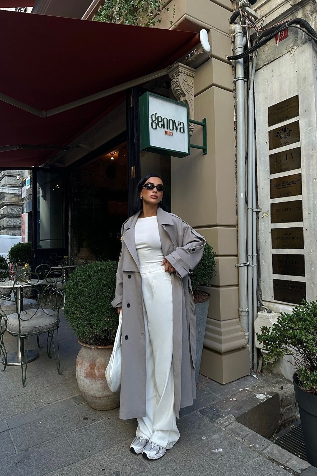 Oversize Premium Uzun Kadın Trençkot - Gri