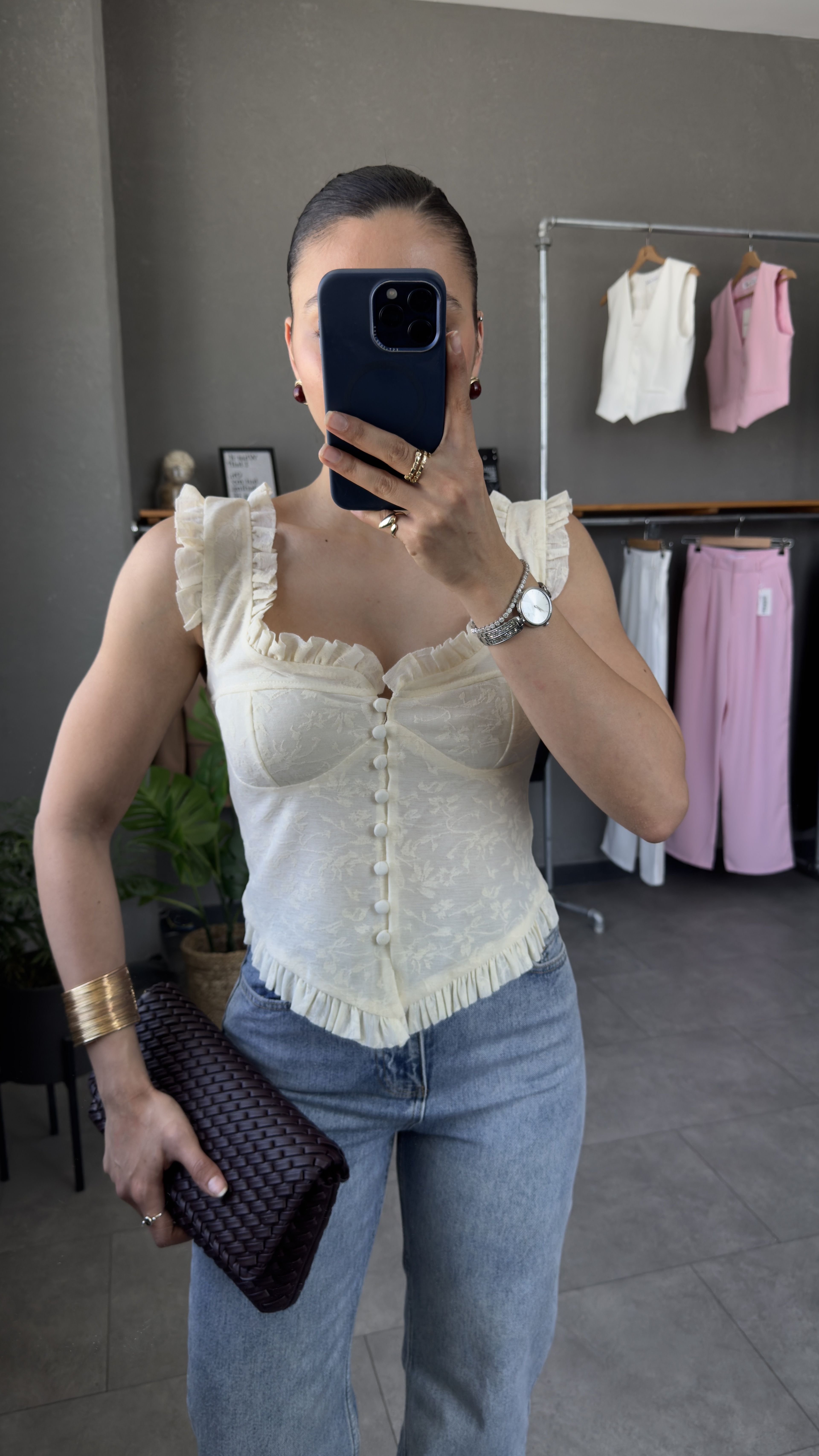 Fırfır Detaylı Dantel Korse Bluz