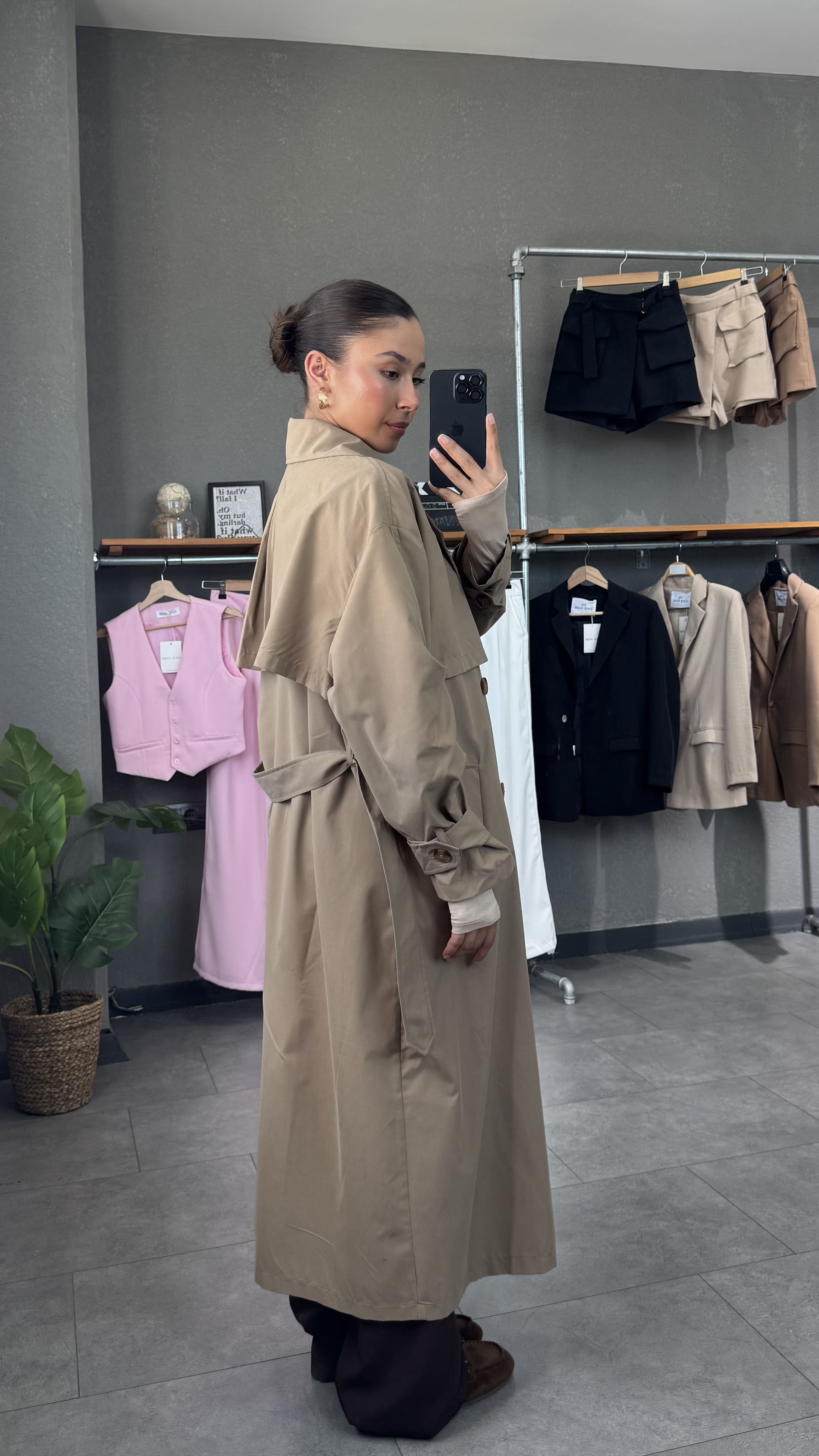 Oversize Uzun Kahve Kadın Trençkot