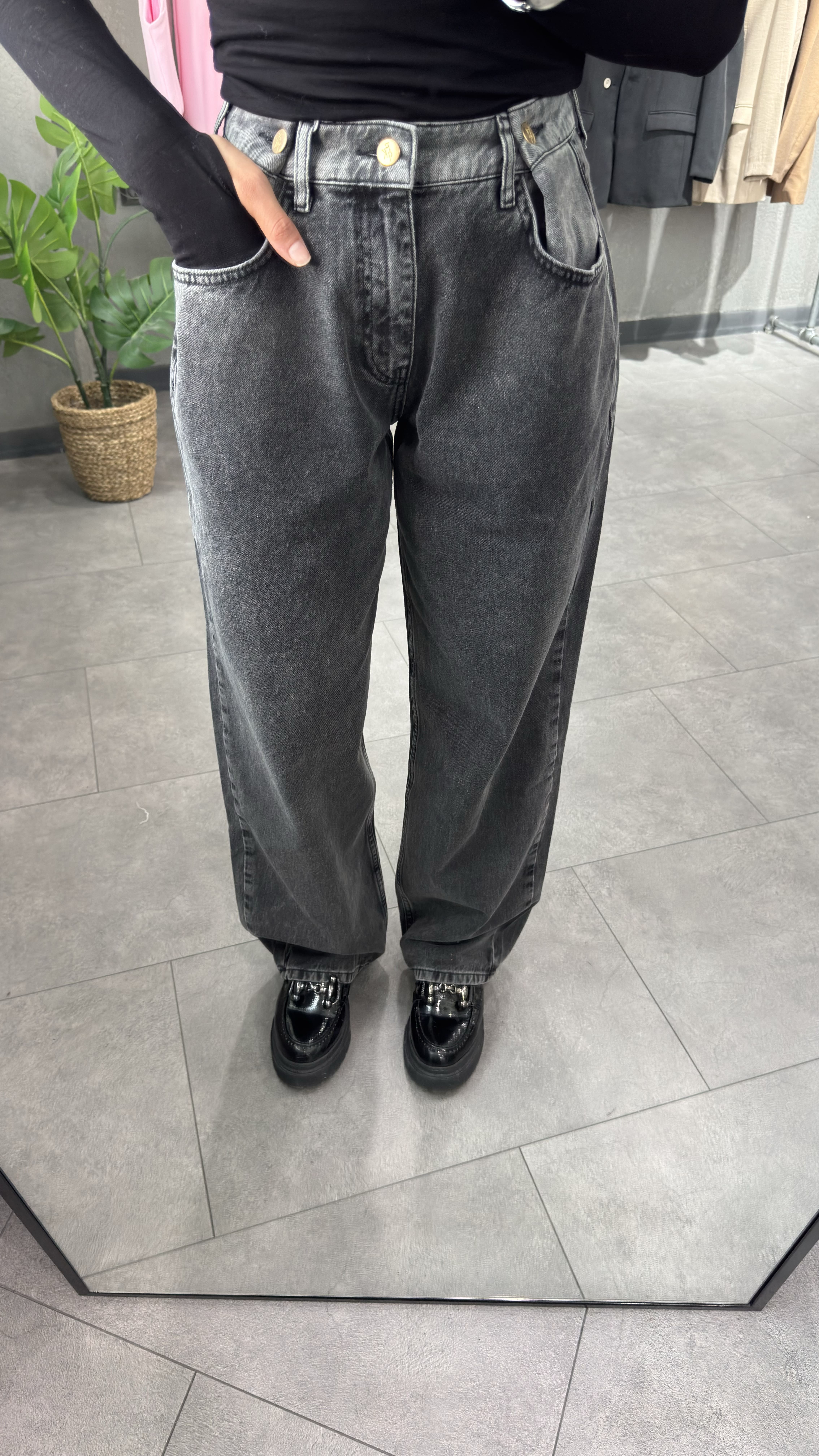 Beli Düğmeli Franky Kadın Füme Jean
