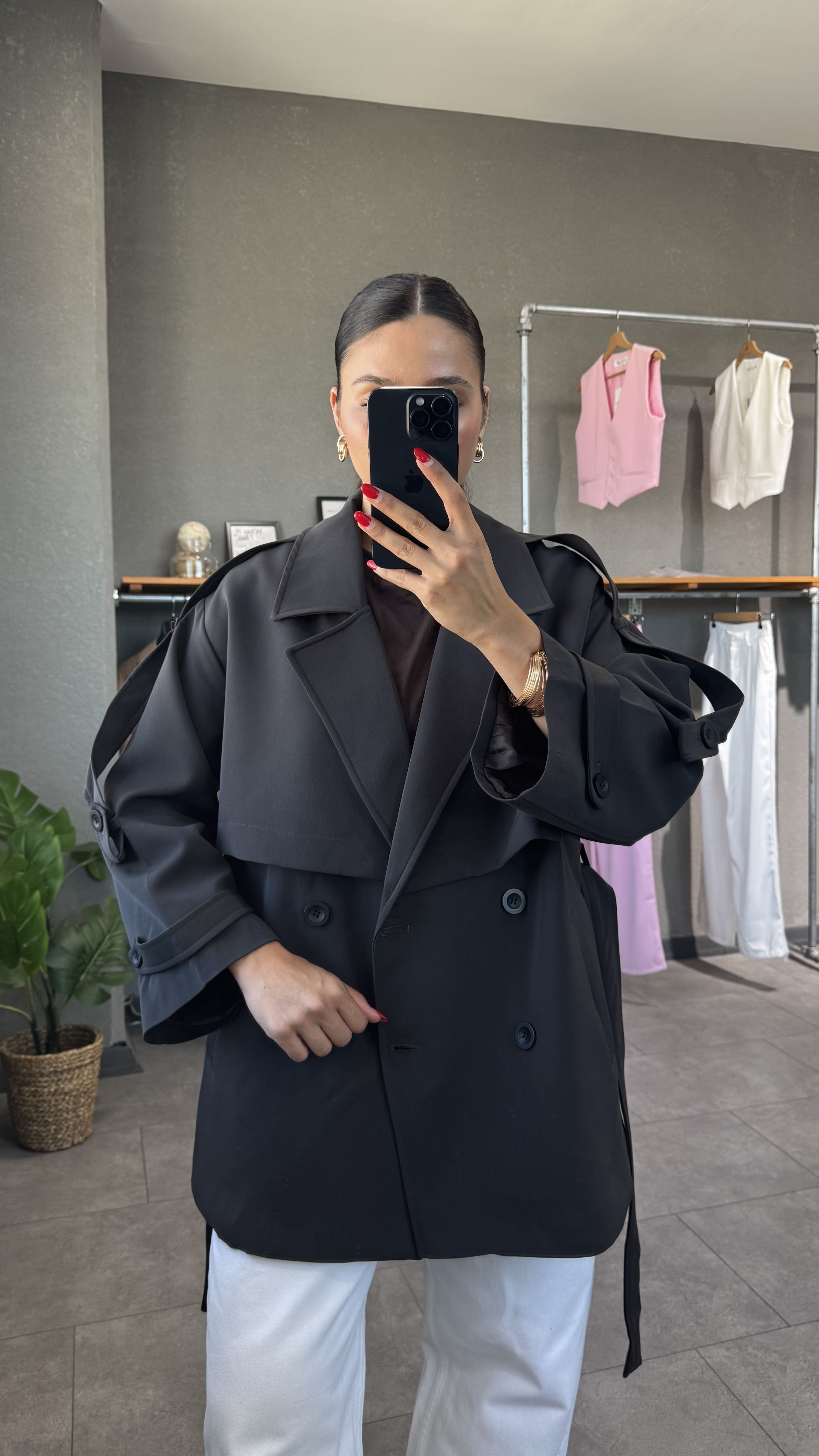Oversize Kuşaklı Kısa Trençkot - Acı Kahve