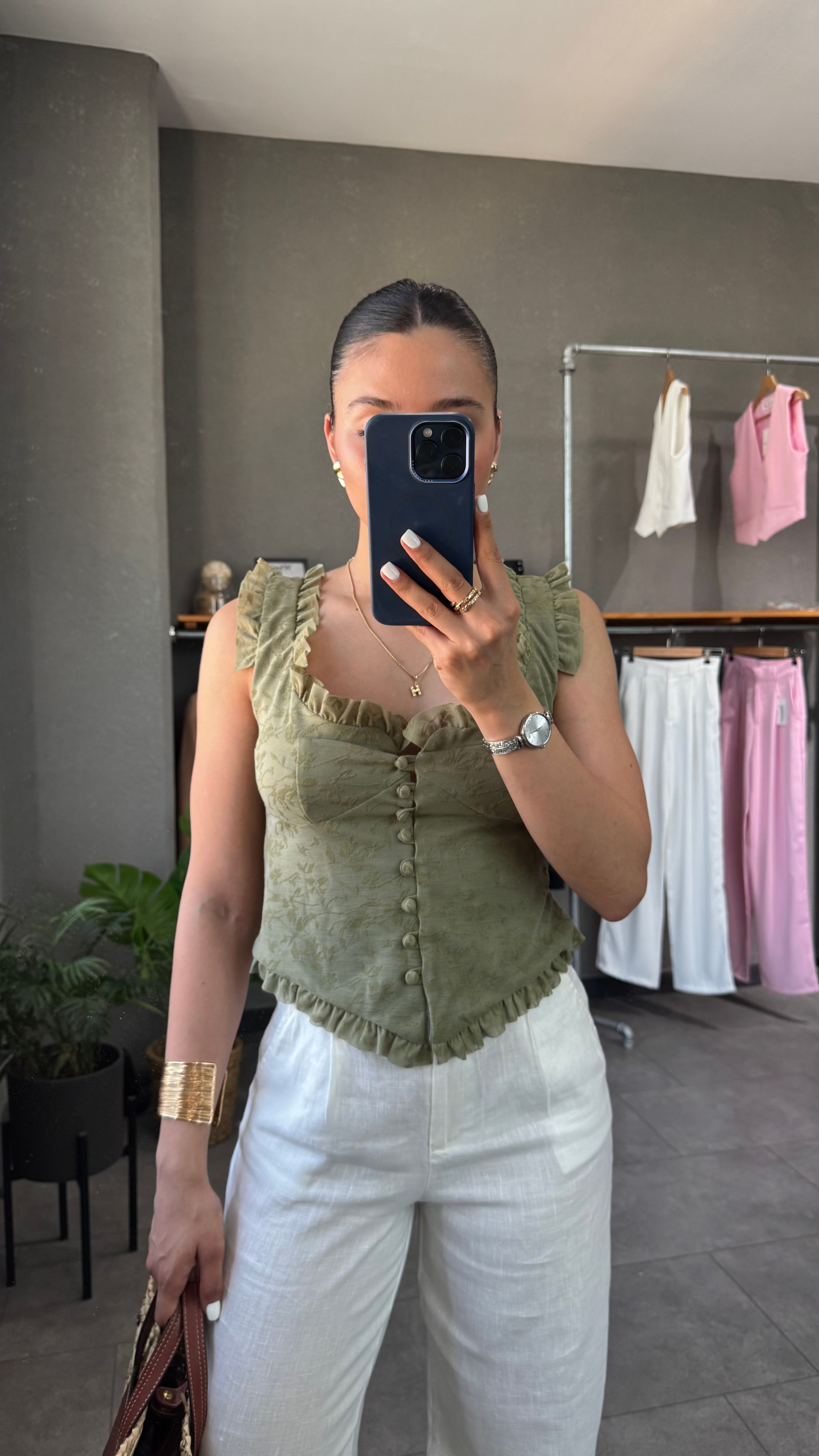 Fırfır Detaylı Dantel Korse Bluz