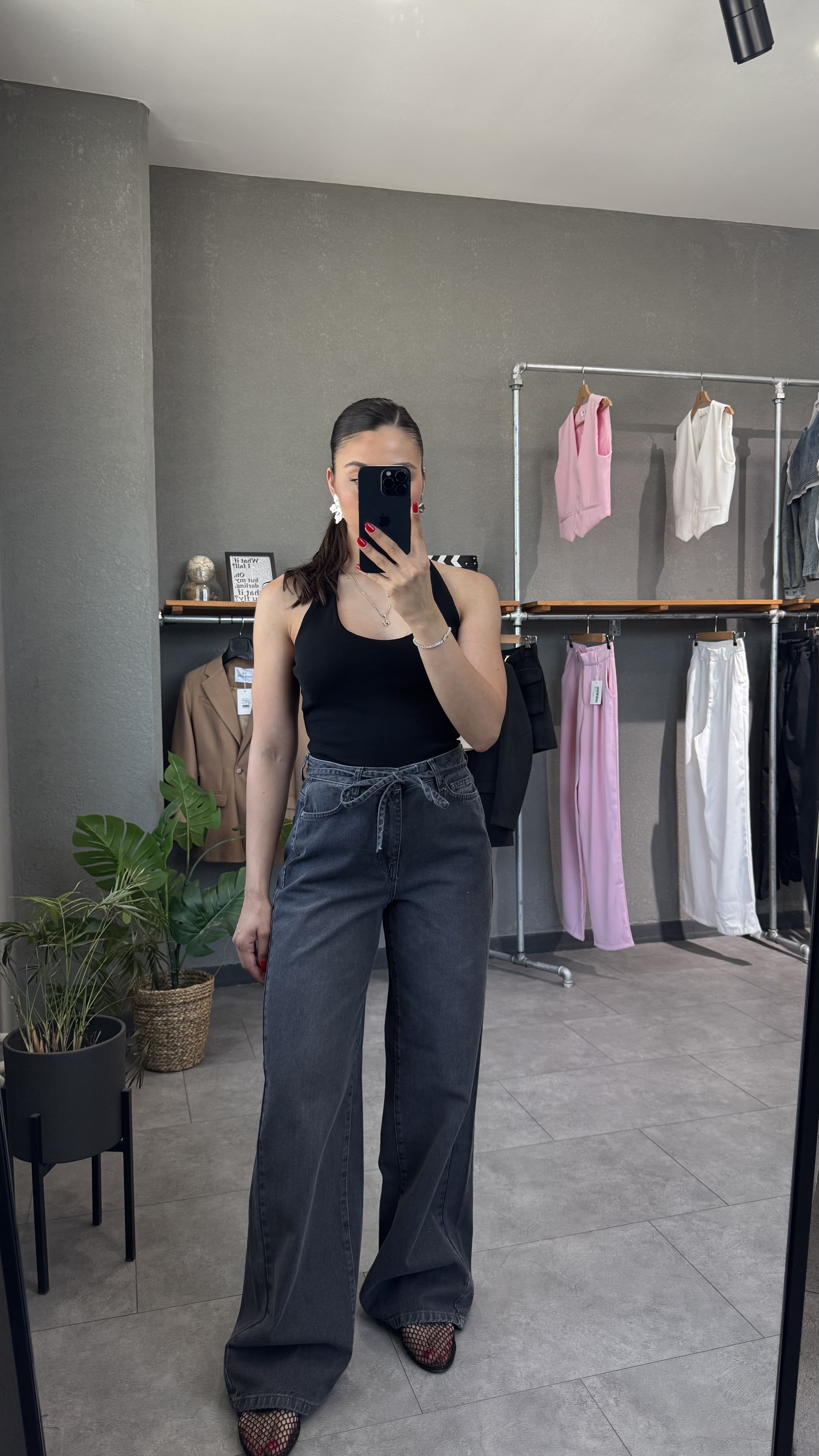 Beli Kordonlu Yüksek Bel Wide Leg Jean
