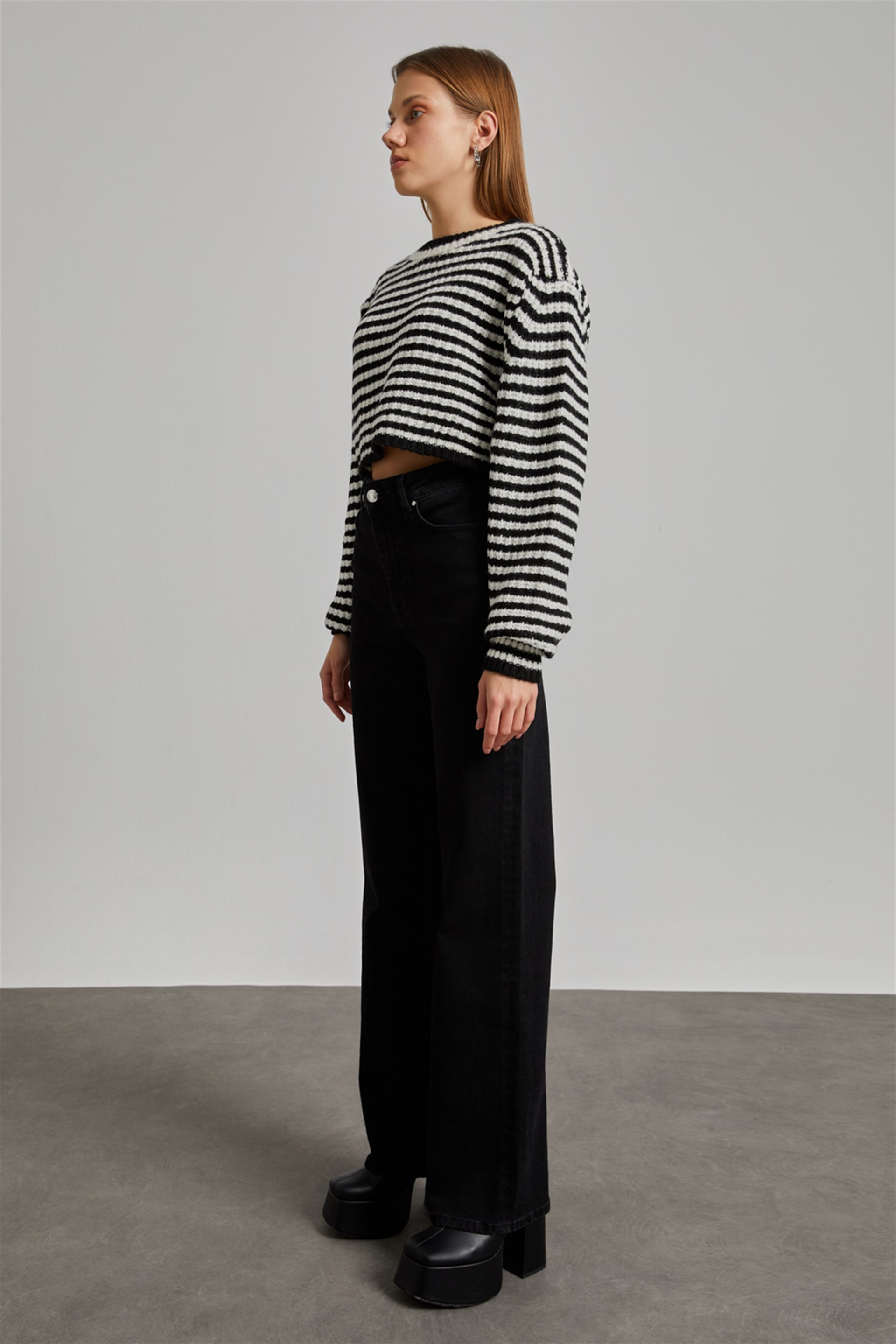 Kadın Siyah Yüksek Bel Wide Leg Signature Jean