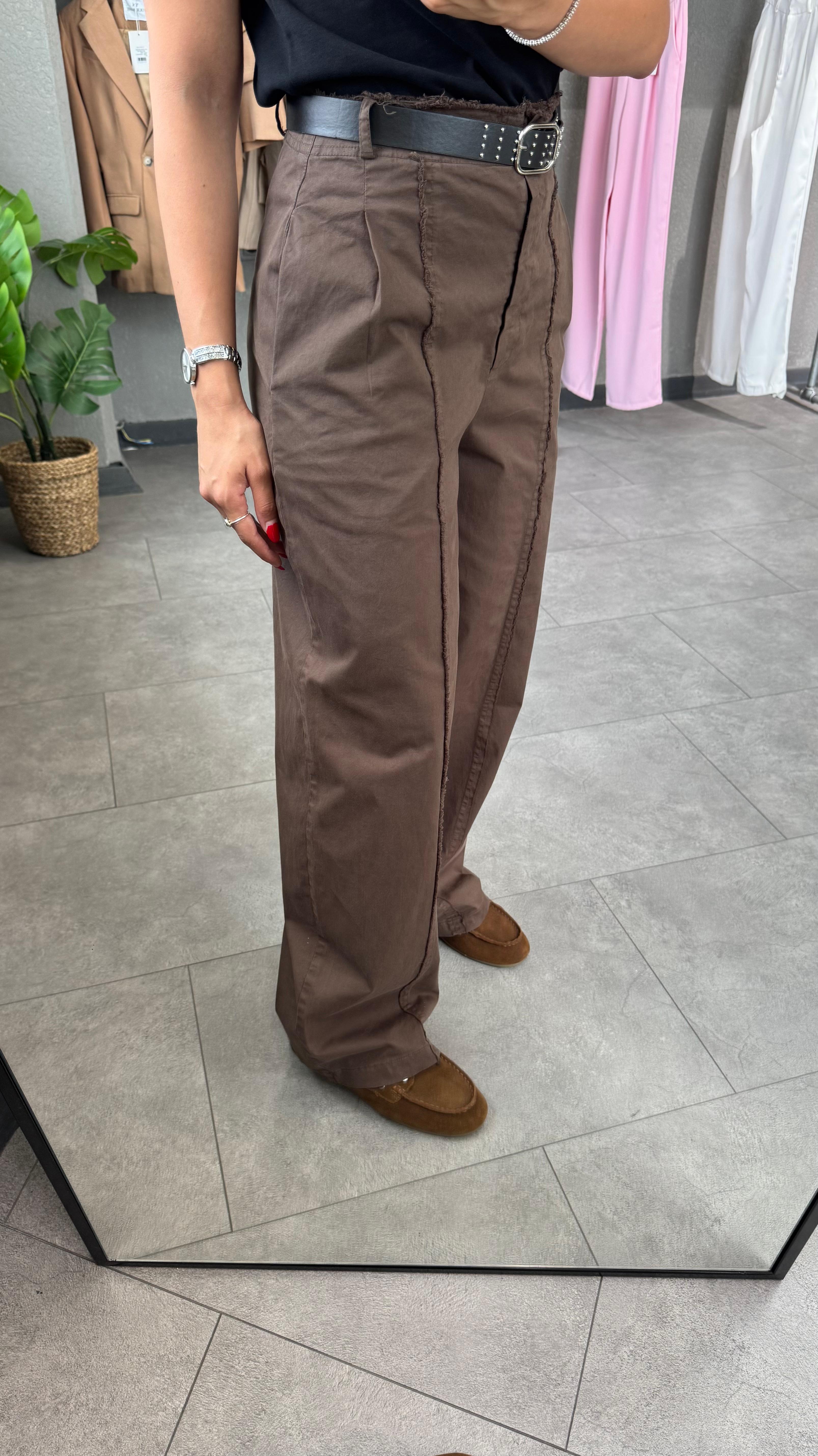 Kemerli Yüksek Bel Straight Pantolon