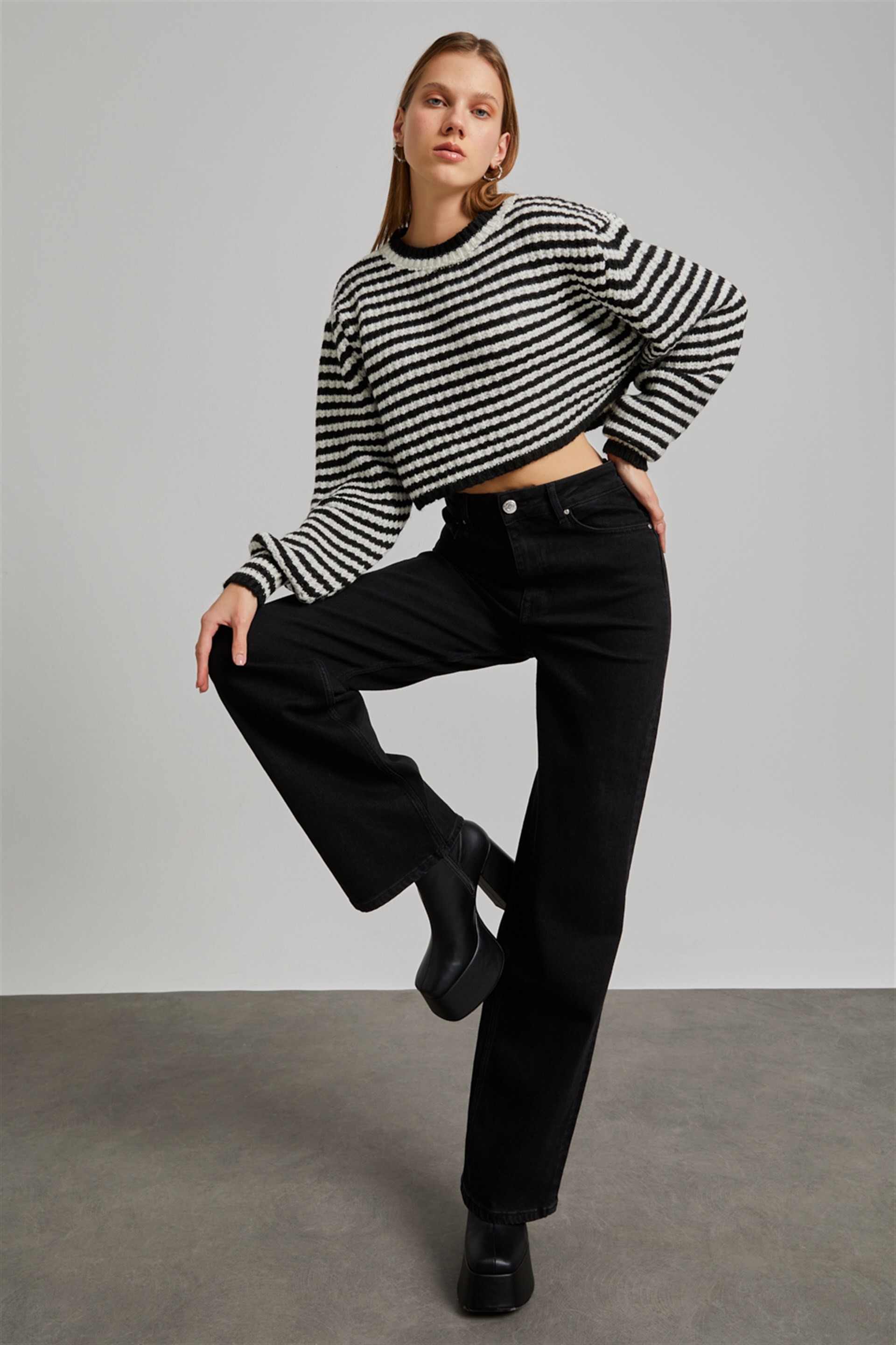 Kadın Siyah Yüksek Bel Wide Leg Signature Jean