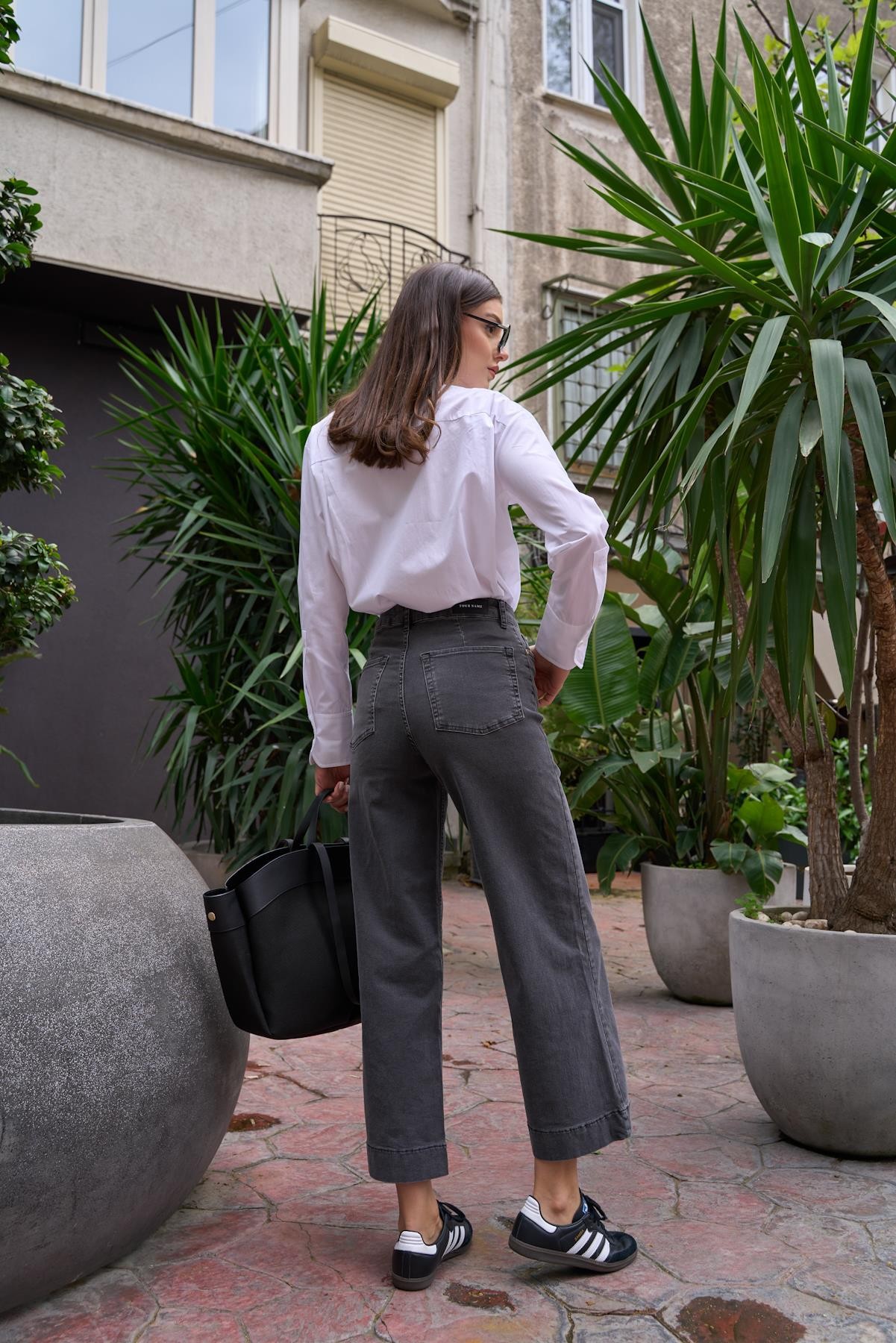 Yüksek Bel Wide Leg Antrasit Kadın Jean