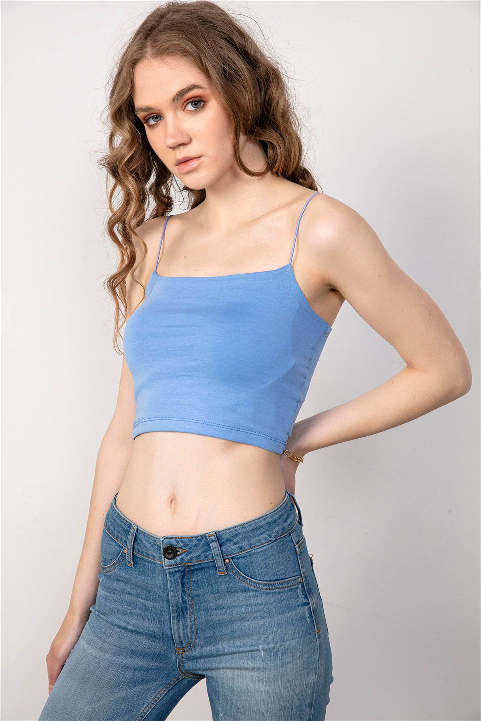 İp Askılı Mavi Crop Top