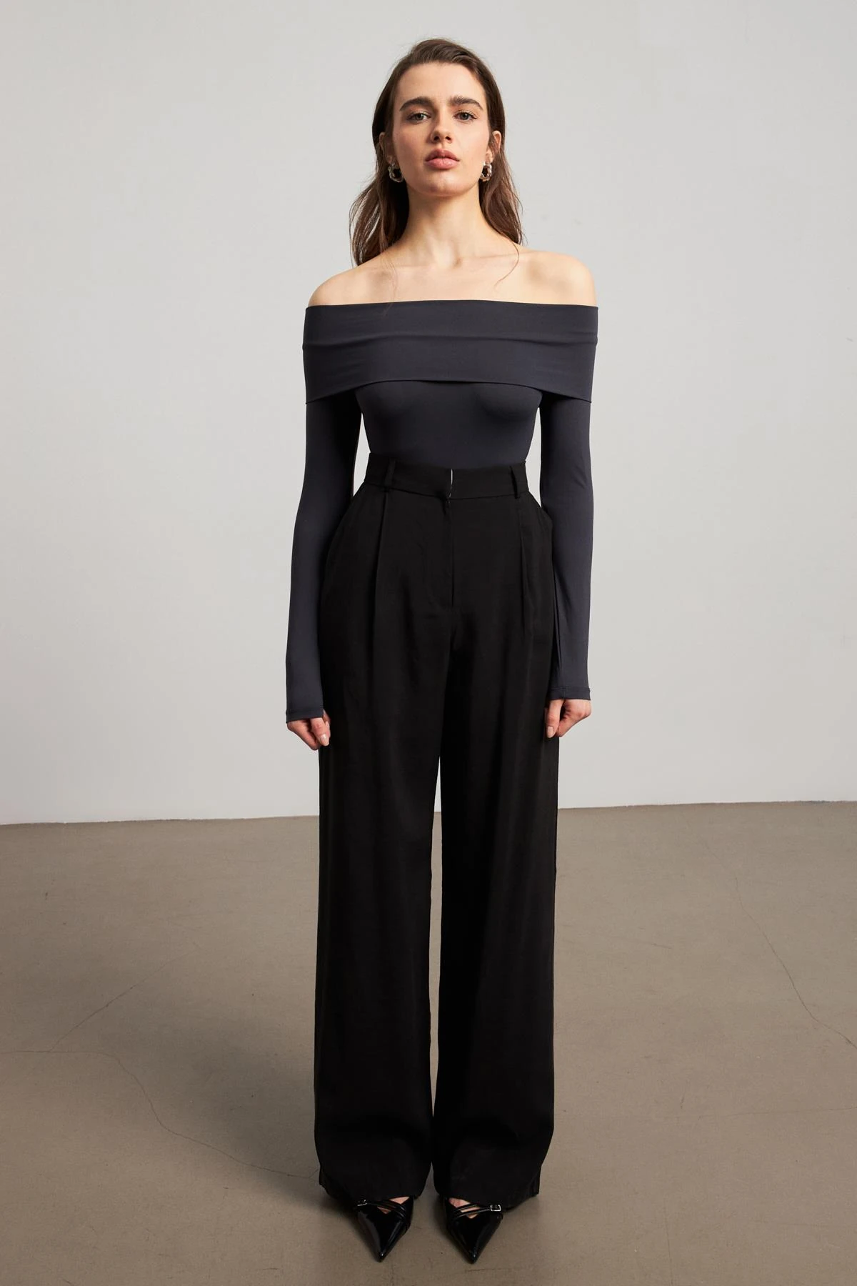 Yüksek Bel Pileli Siyah Palazzo Pantolon