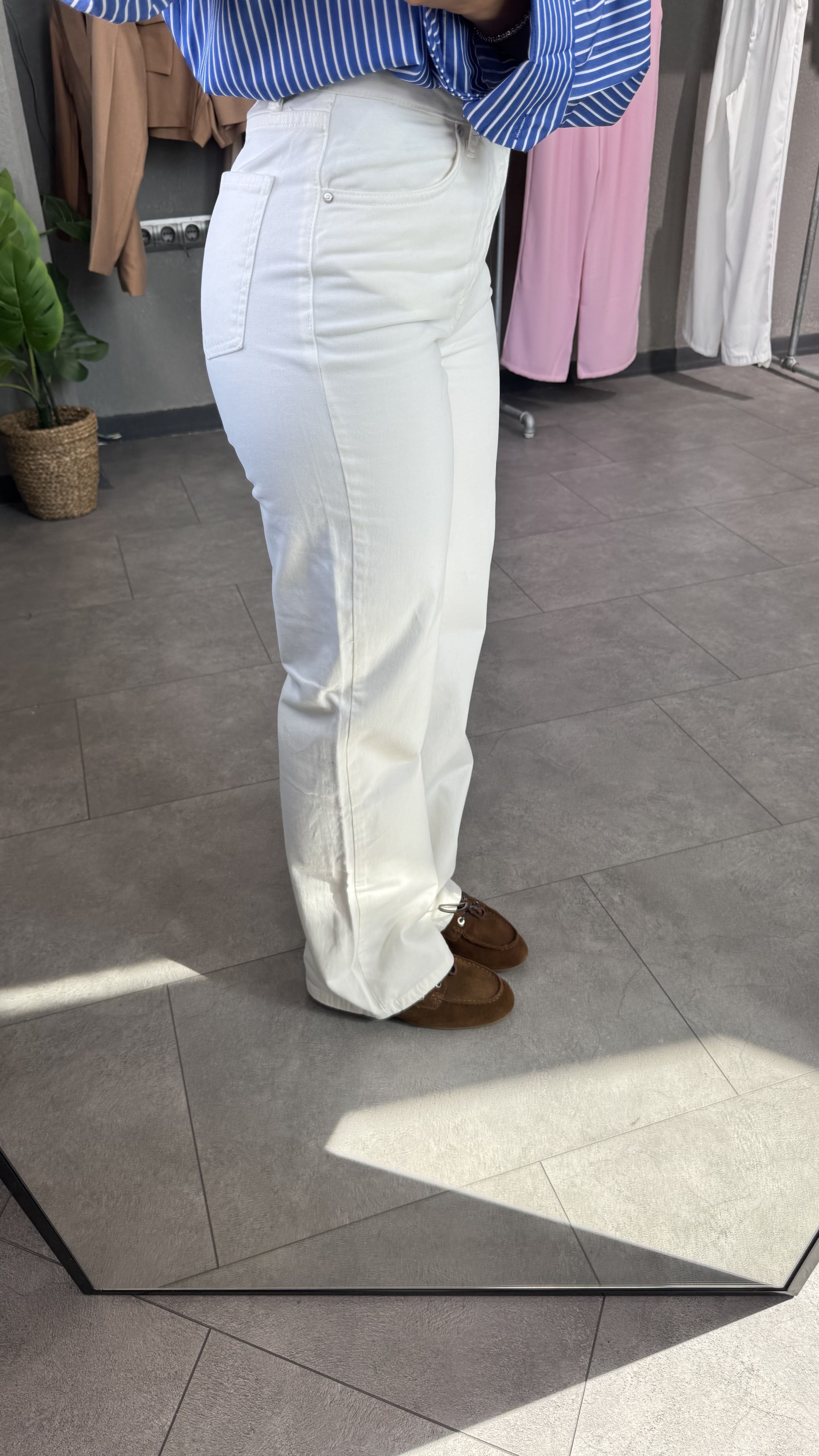 Yüksek Bel Wide Leg Beyaz Kadın Jean