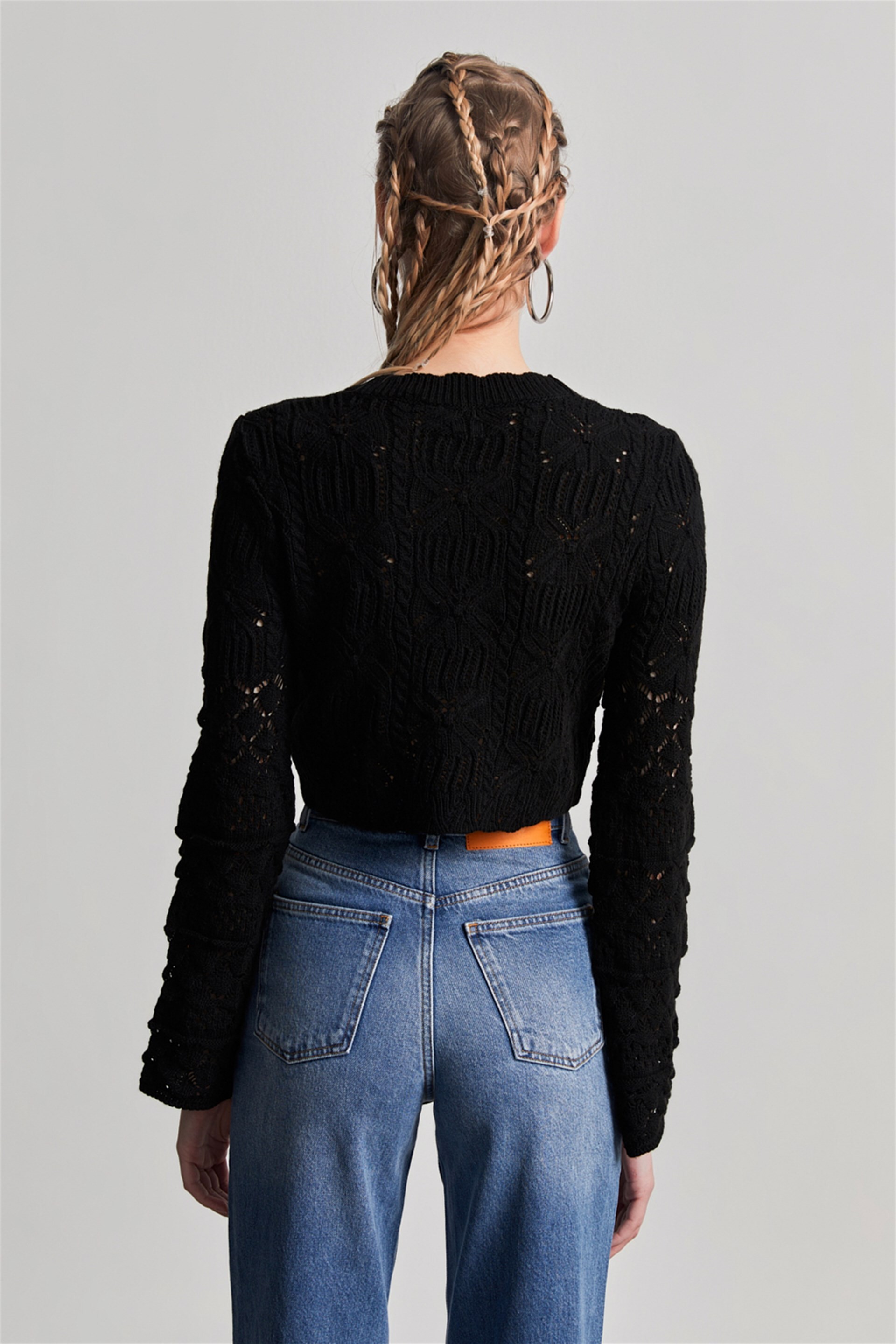 Kadın Siyah Önü Bağlamalı Crop Hırka