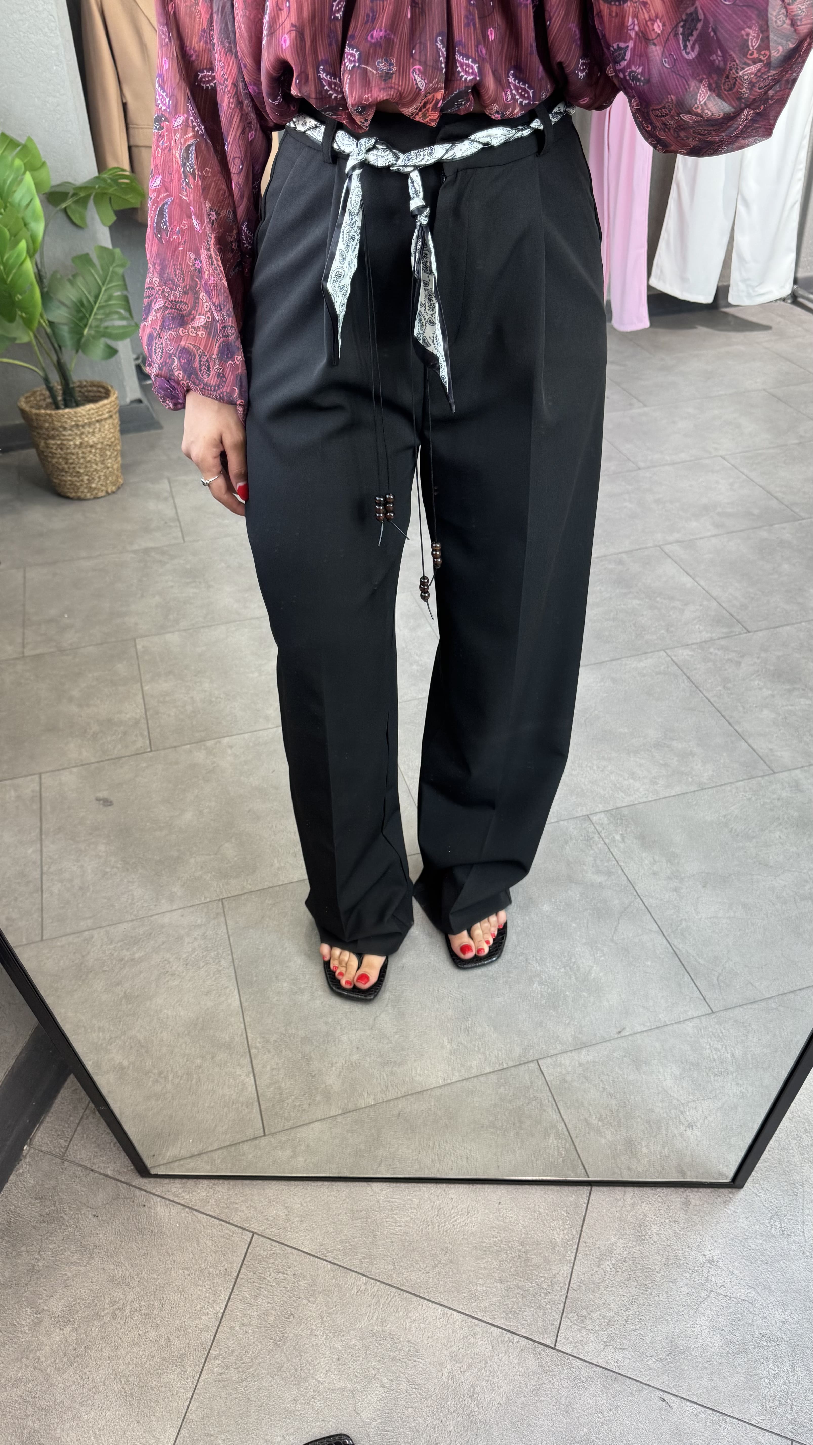 Fular kemerli Yüksek Bel Pileli Palazzo Pantolon