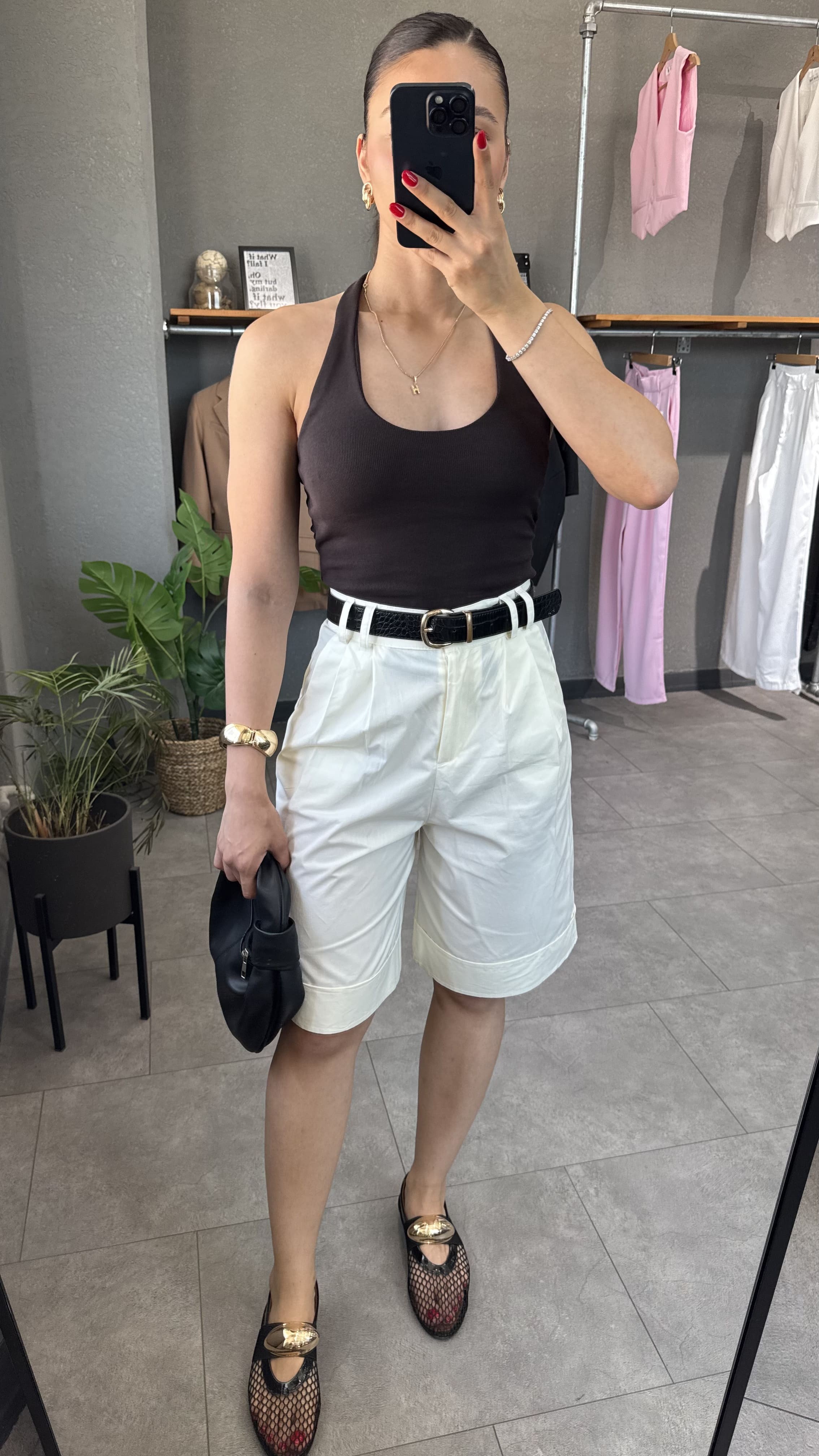 Halter Yaka Sırt Dekolteli Fitilli Bluz