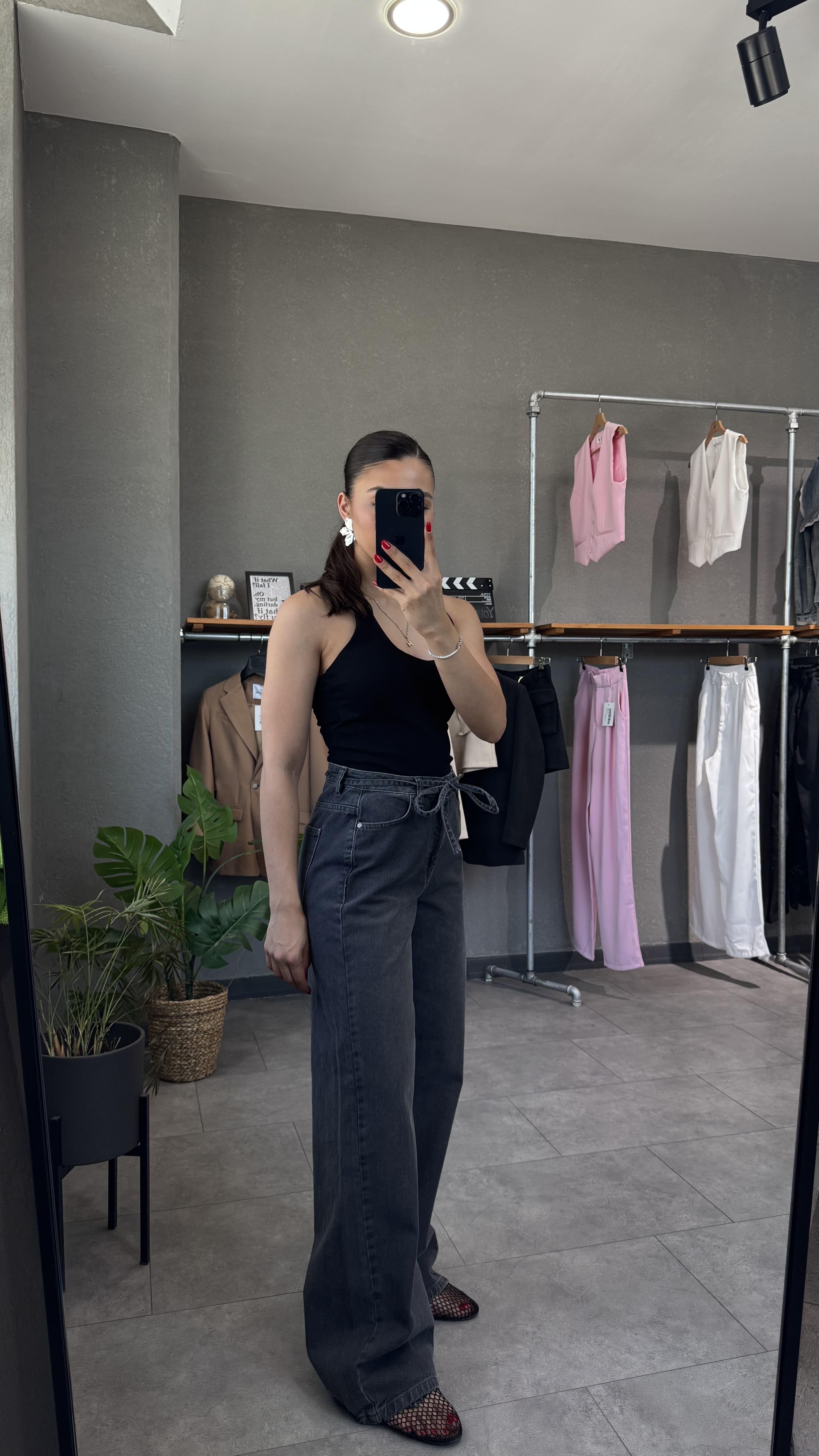 Beli Kordonlu Yüksek Bel Wide Leg Jean