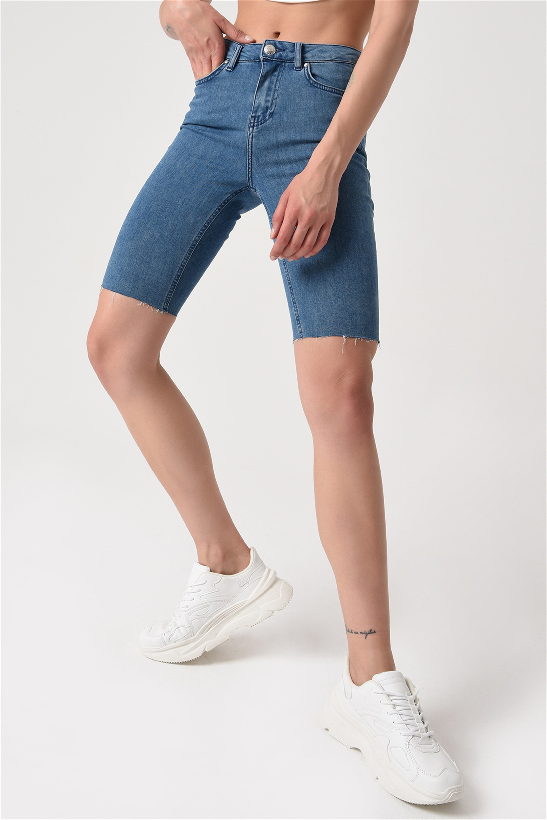 Denim Bermuda Şort Mavi