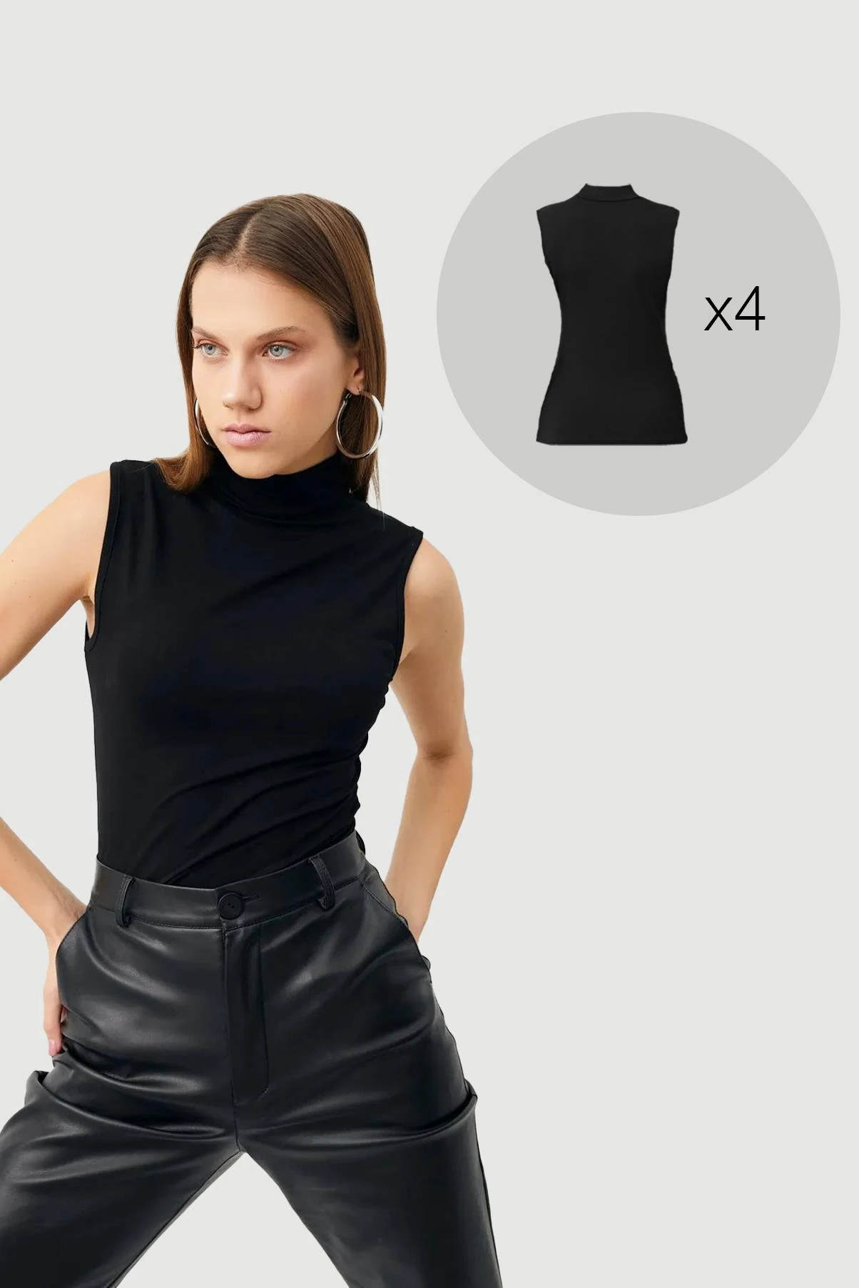 Kadın Siyah 4'lü Kolsuz Bluz