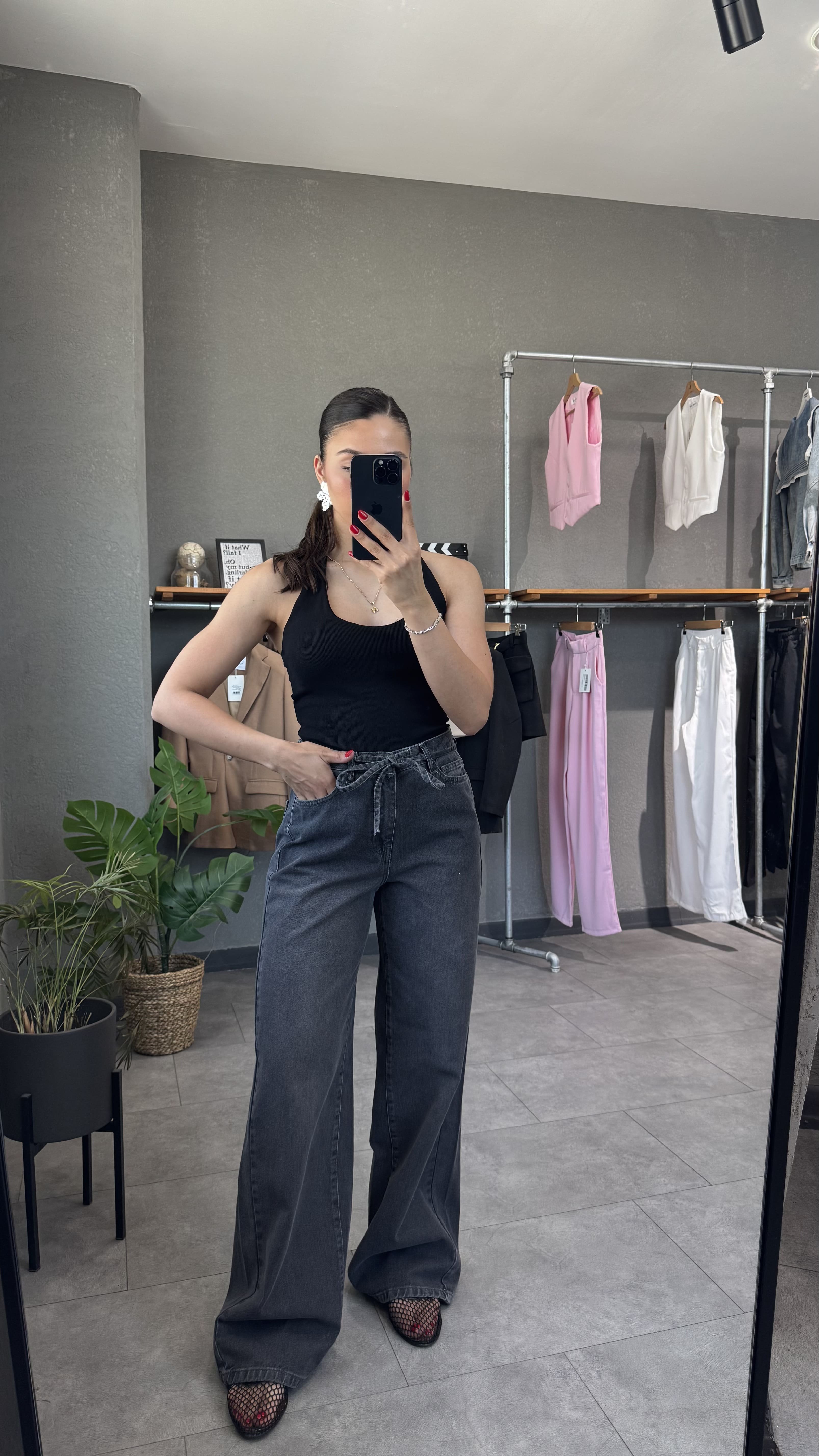 Beli Kordonlu Yüksek Bel Wide Leg Jean