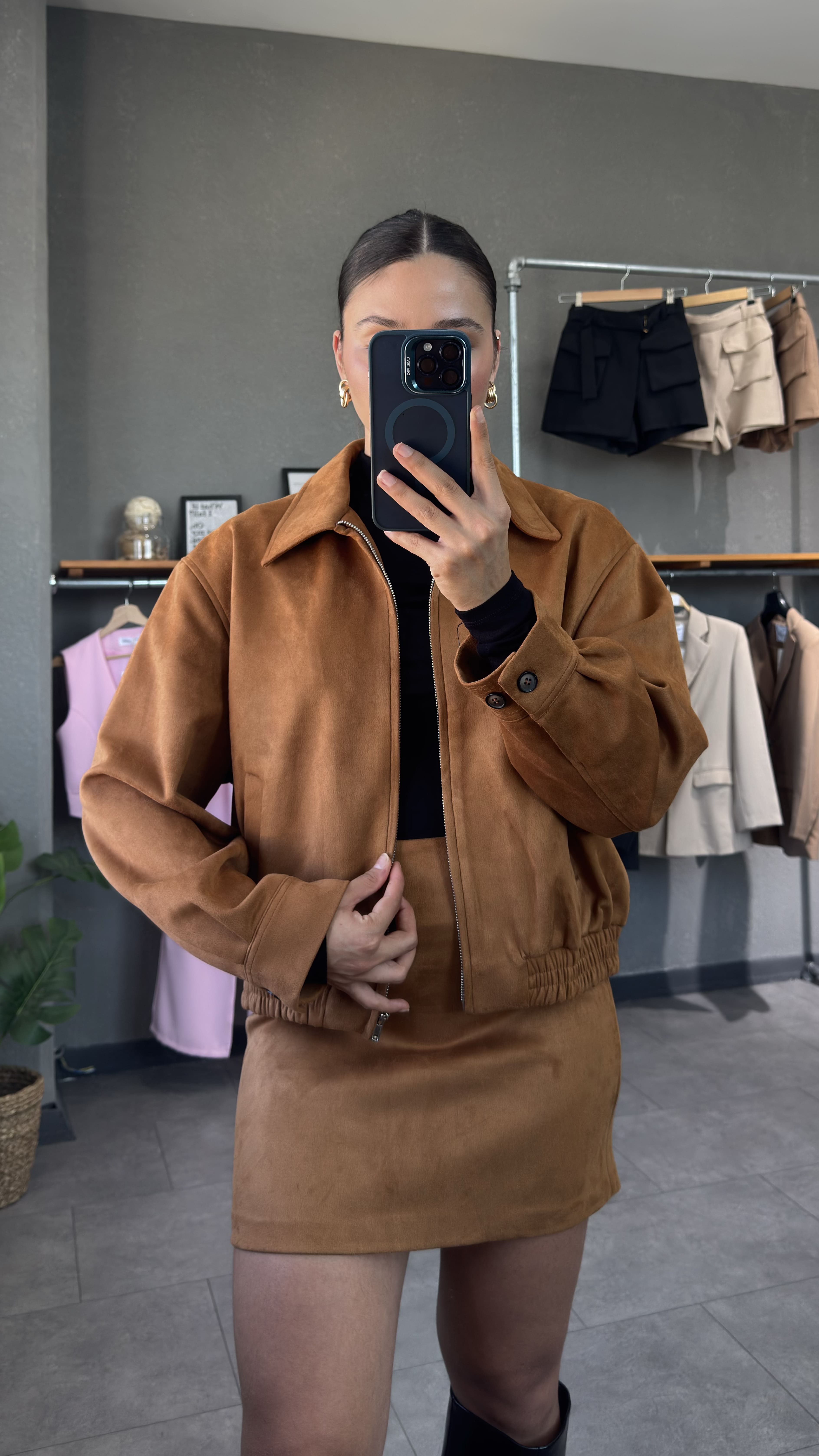 Kadın Süet Taba Bomber Ceket