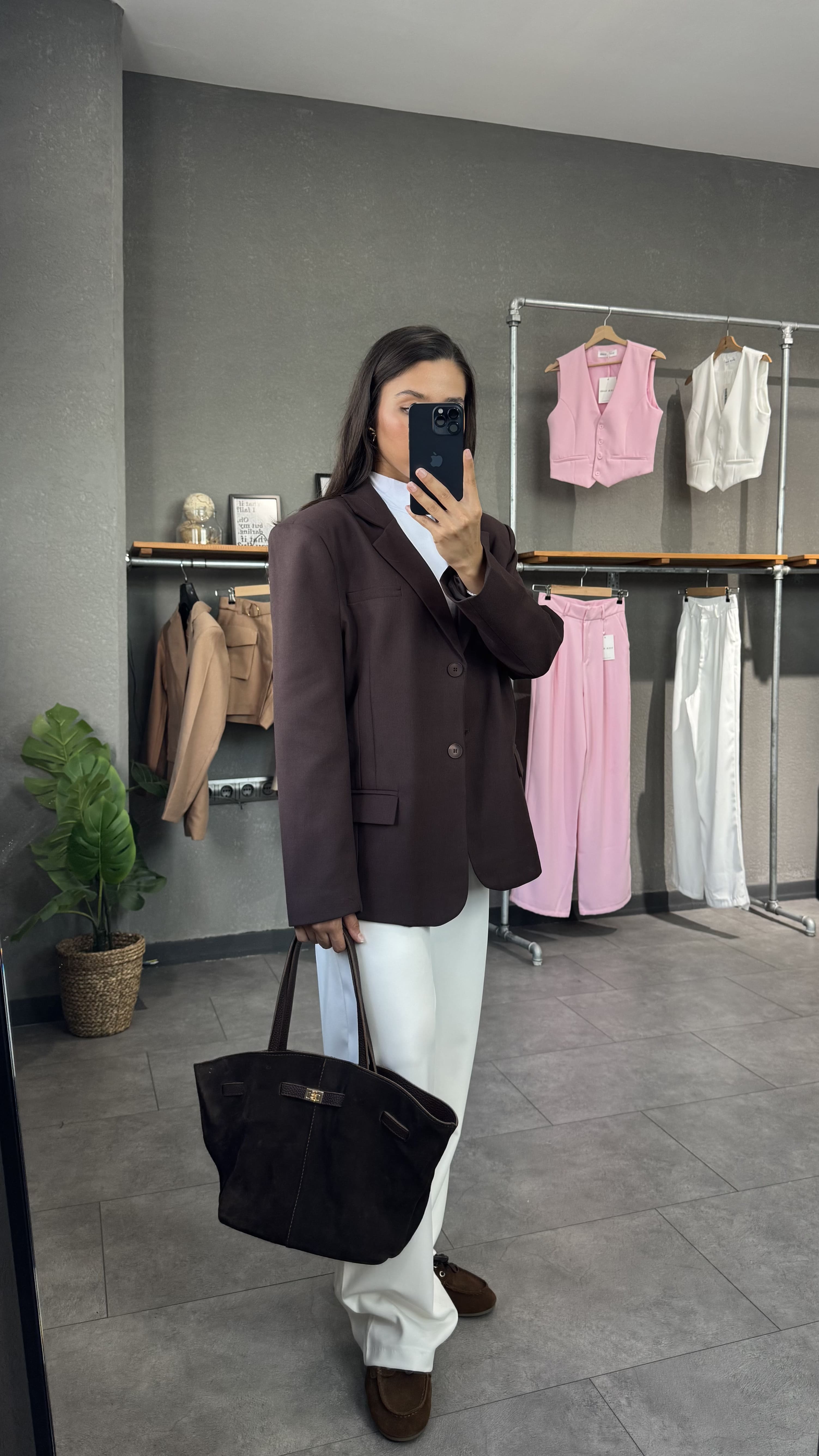 Oversize Kadın Kahve Blazer Ceket