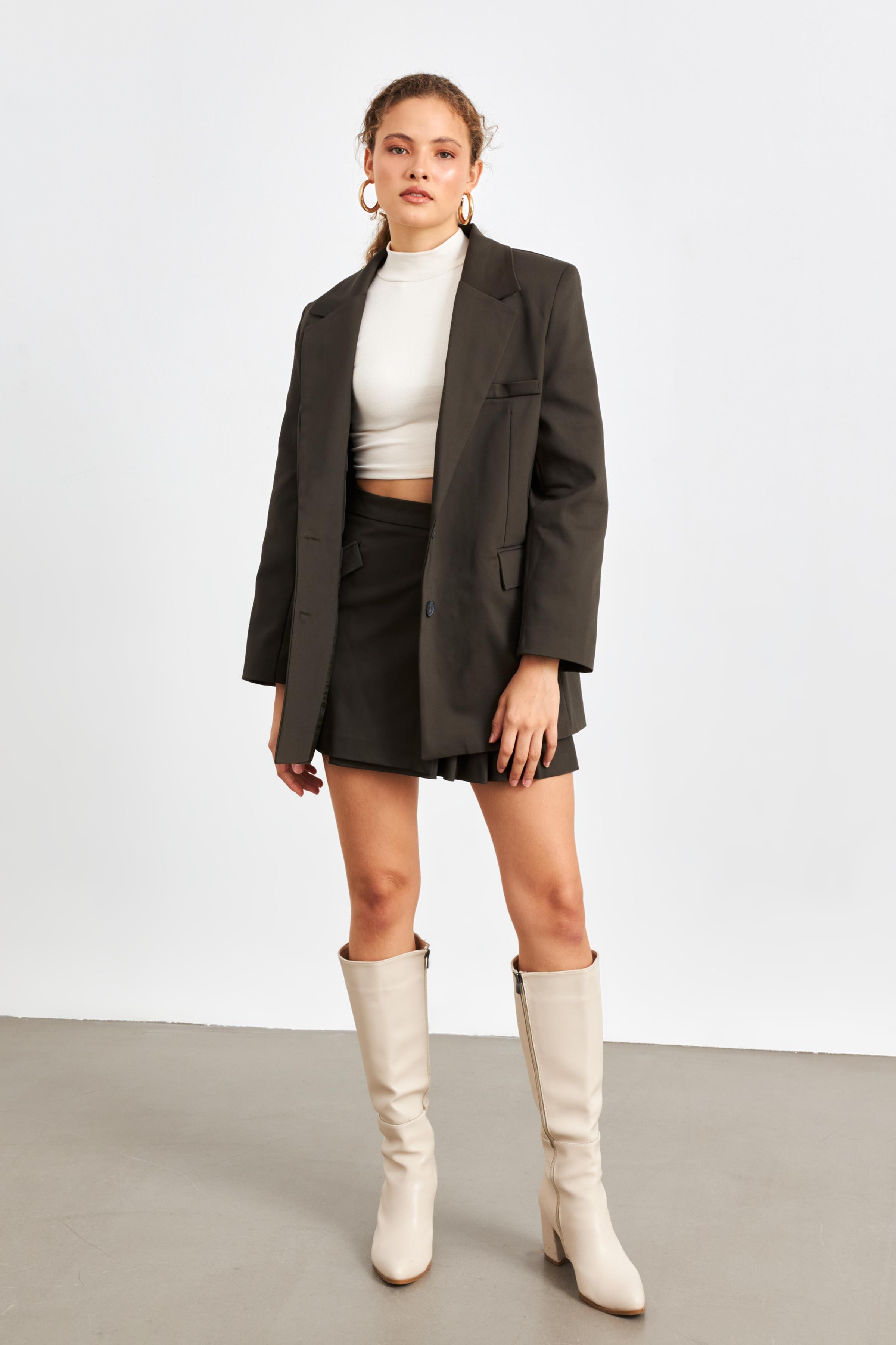 Oversize Haki Kadın Blazer Ceket
