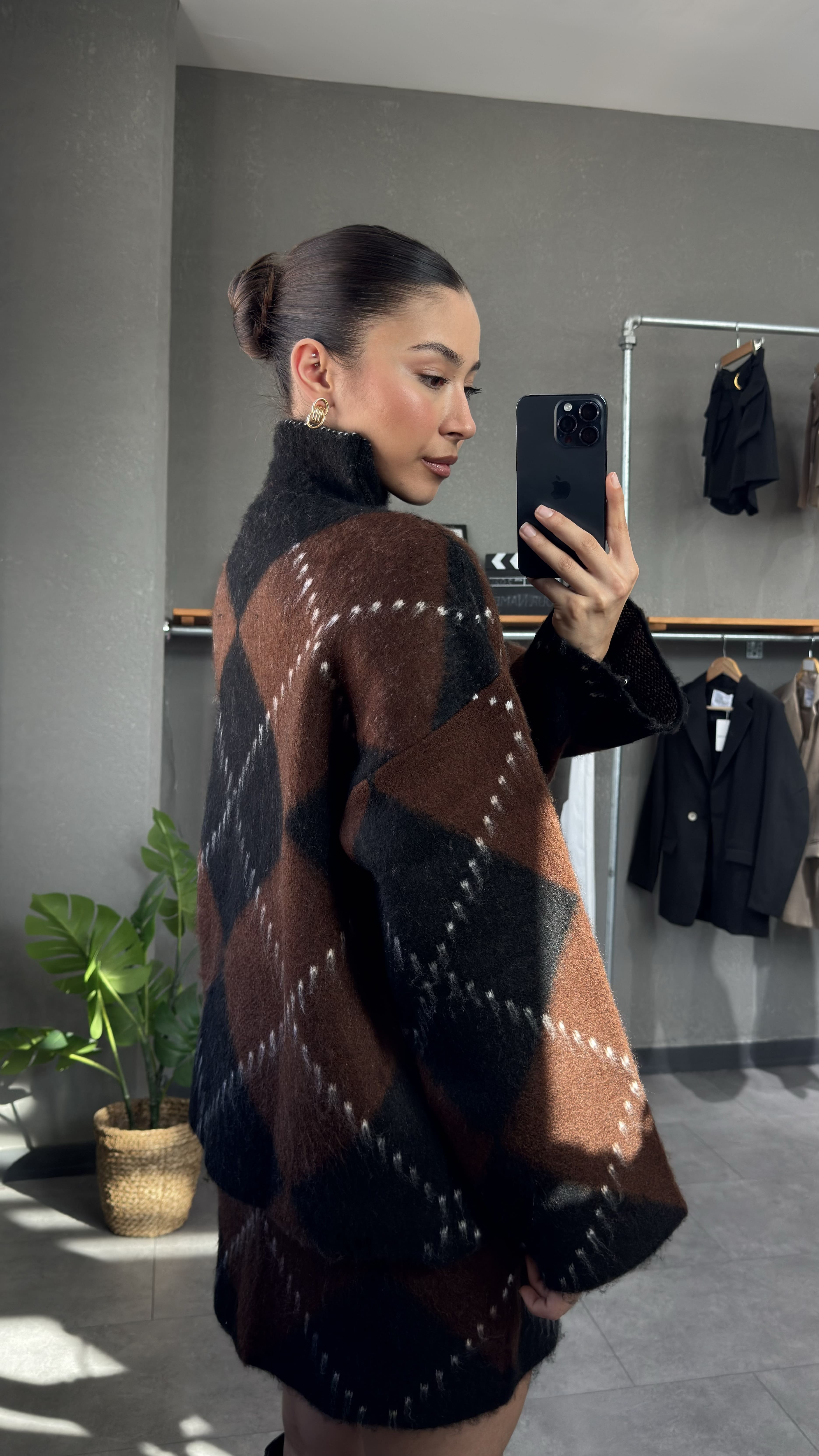 Baklava Desenli Oversize Kazak Etek Takım