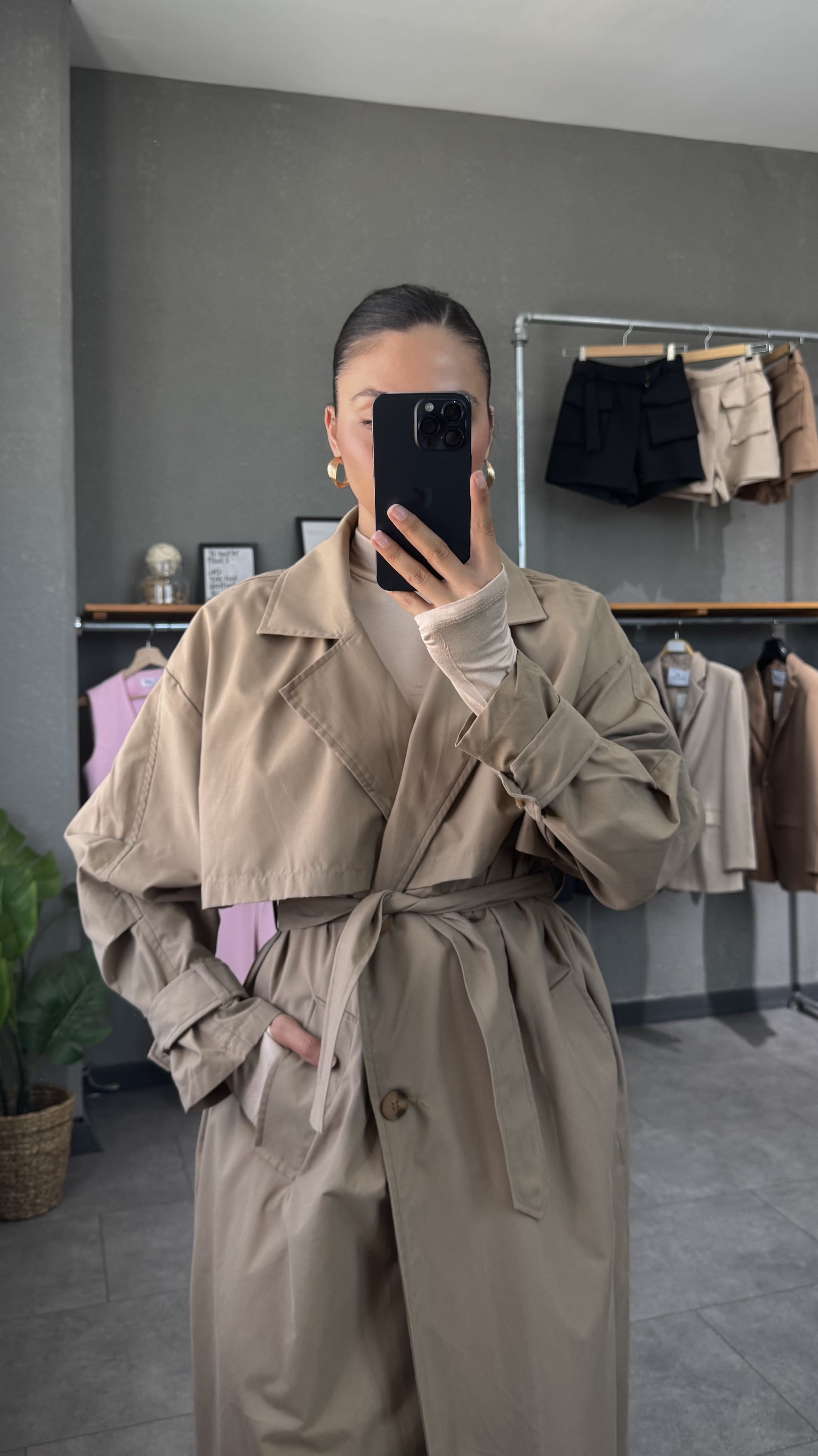 Oversize Uzun Kahve Kadın Trençkot