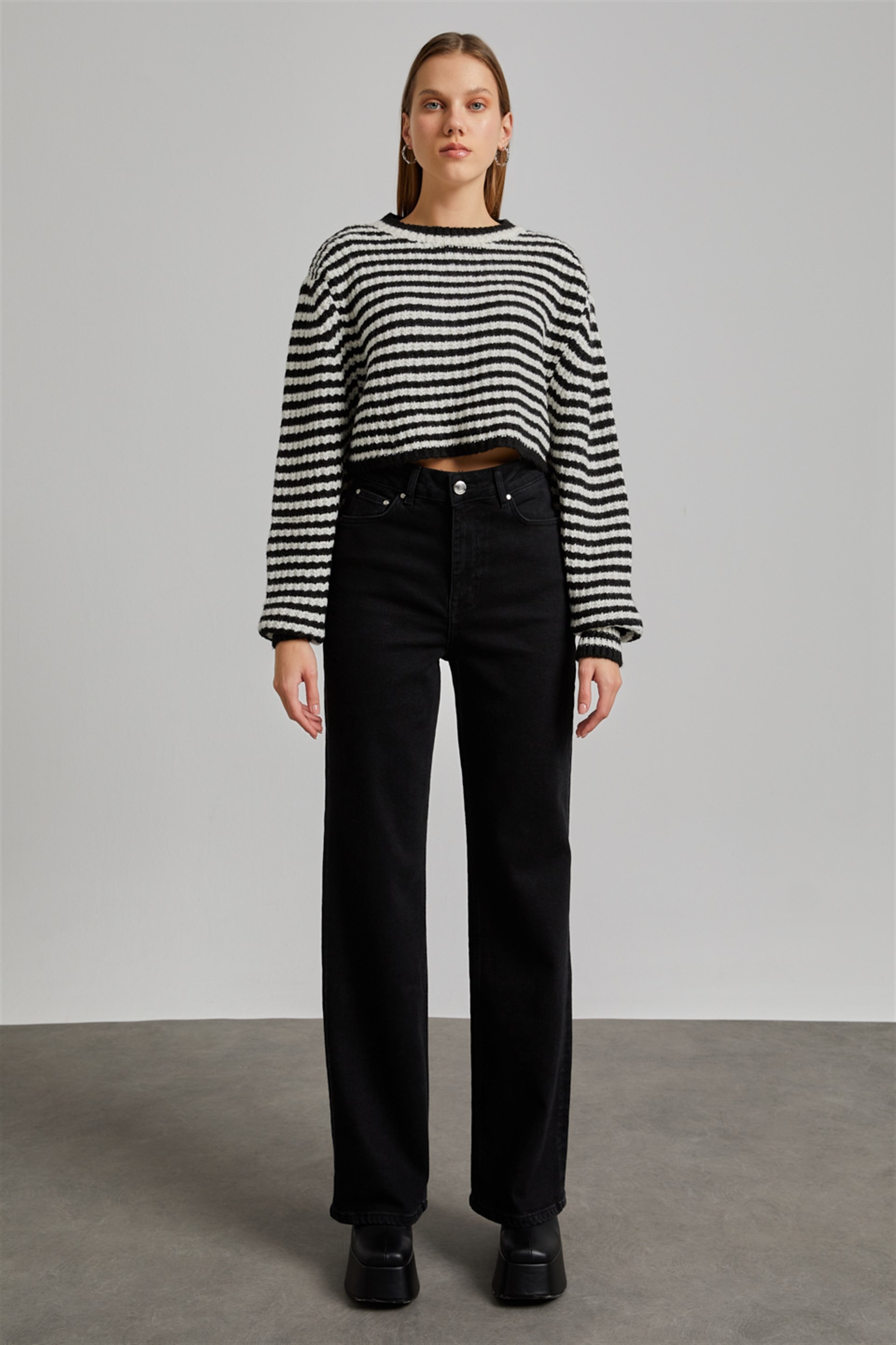Kadın Siyah Yüksek Bel Wide Leg Signature Jean