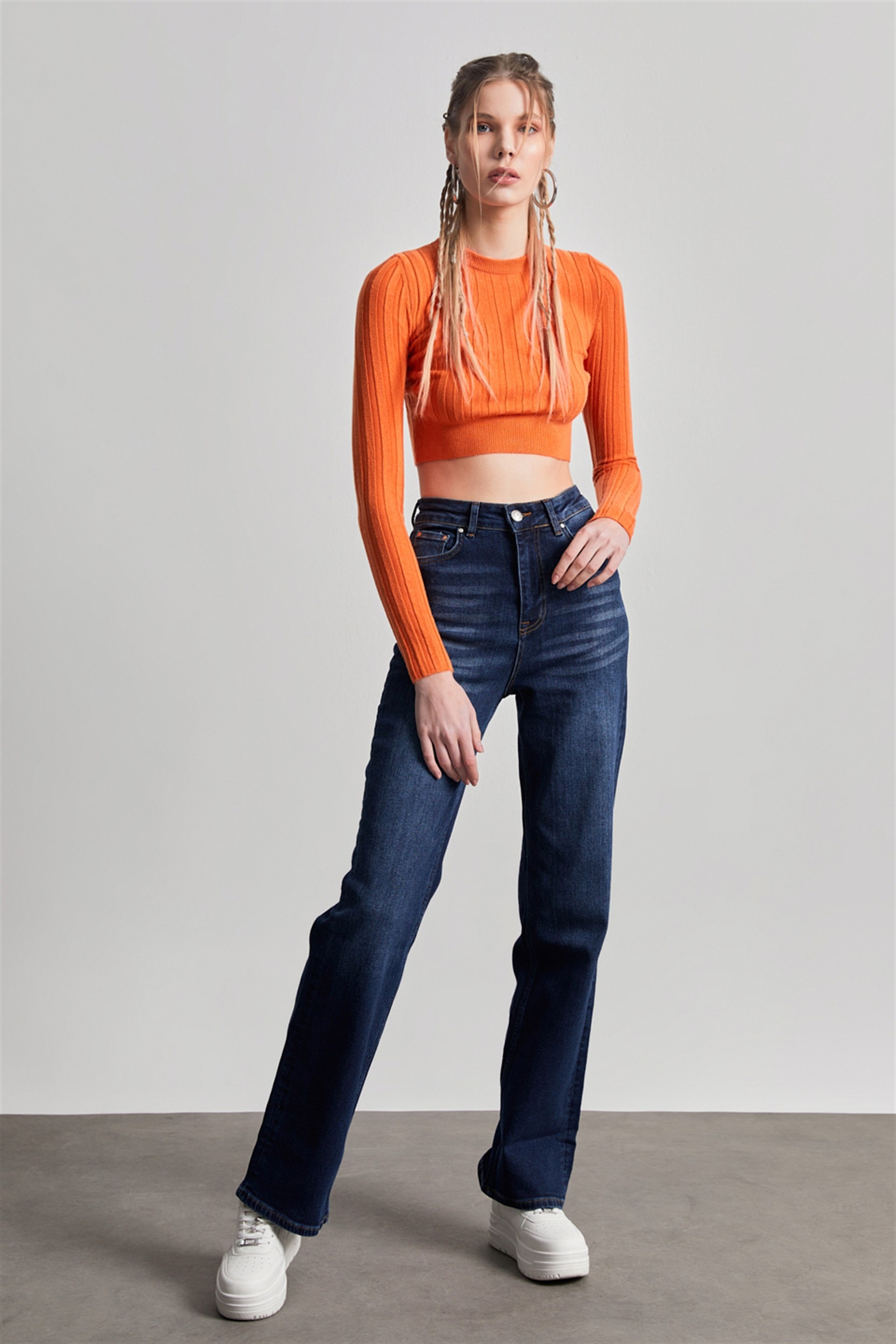Kadın Lacivert Yüksek Bel Wide Leg Signature Jean