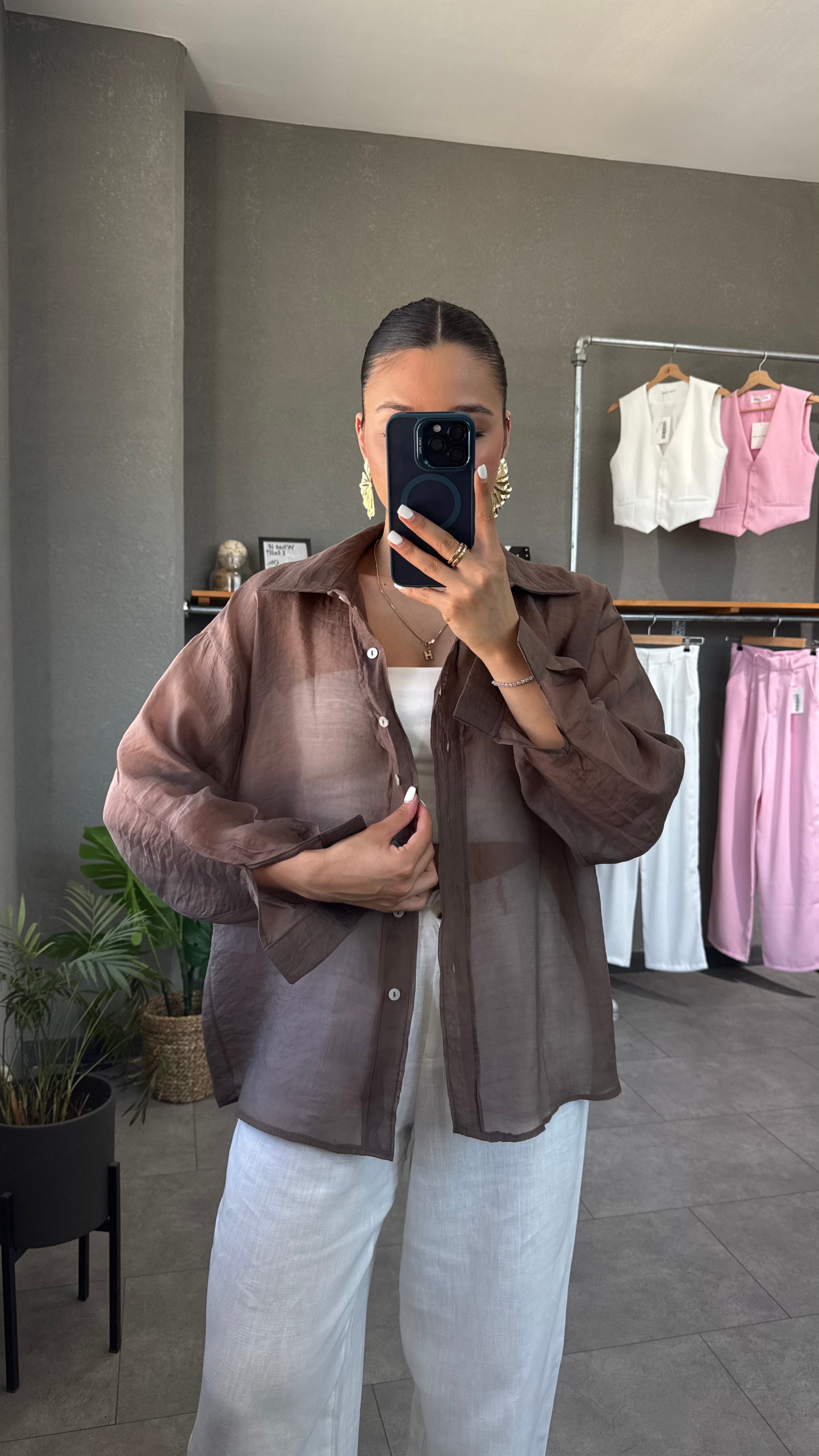 Oversize İpeksi Transparan Gömlek