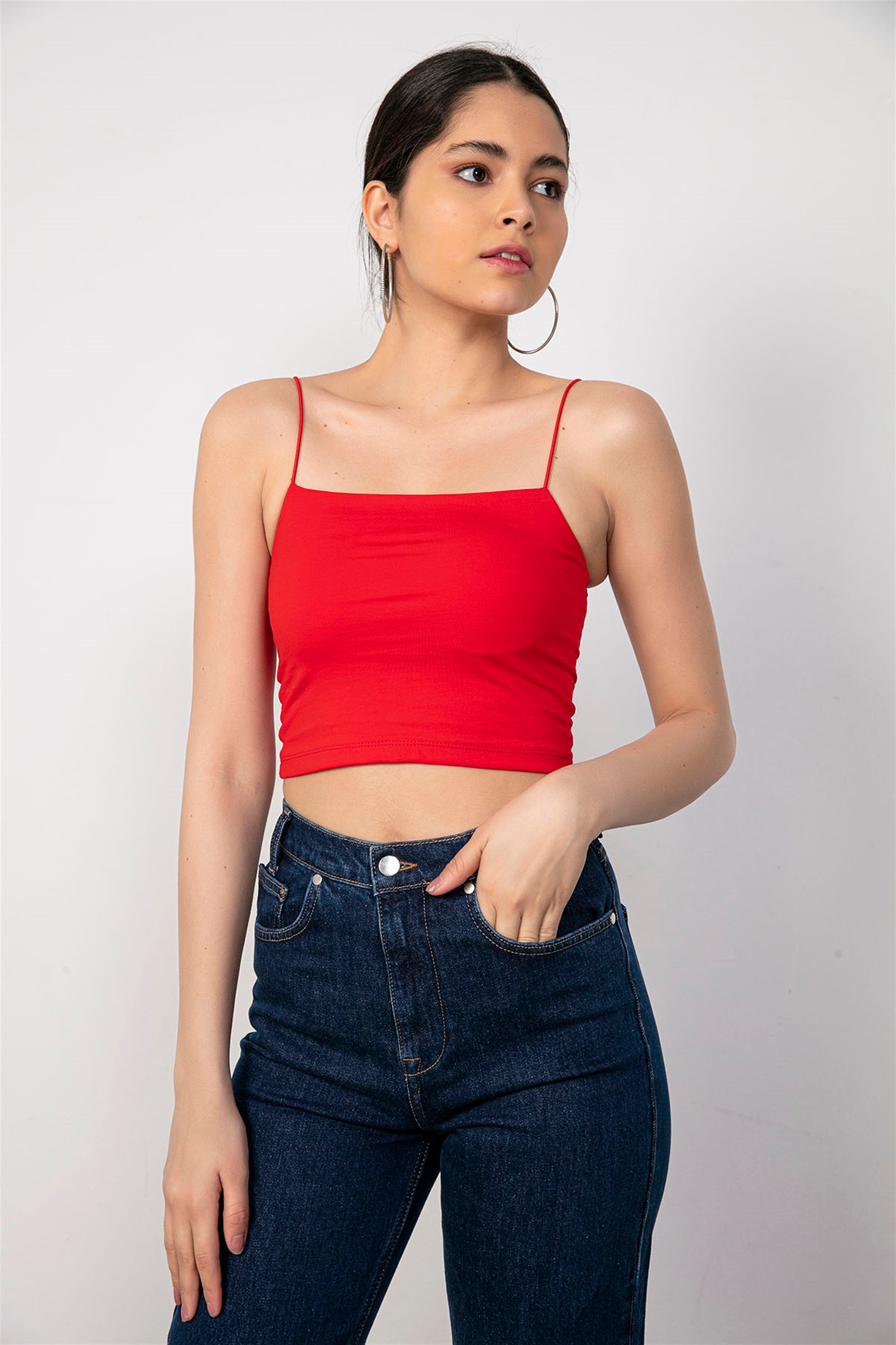 İp Askılı Kırmızı Crop Top