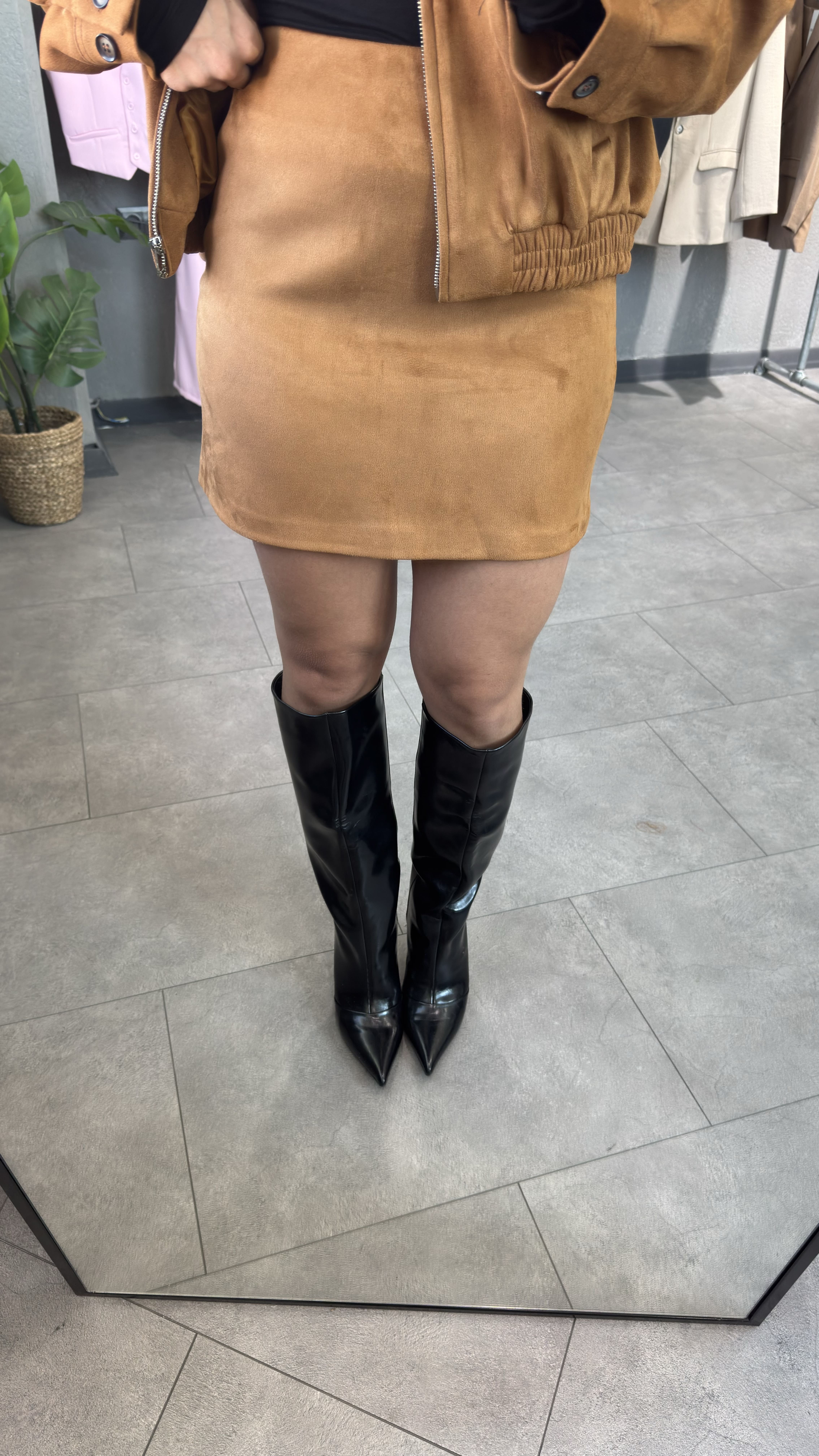 Süet Taba Kadın Mini Etek