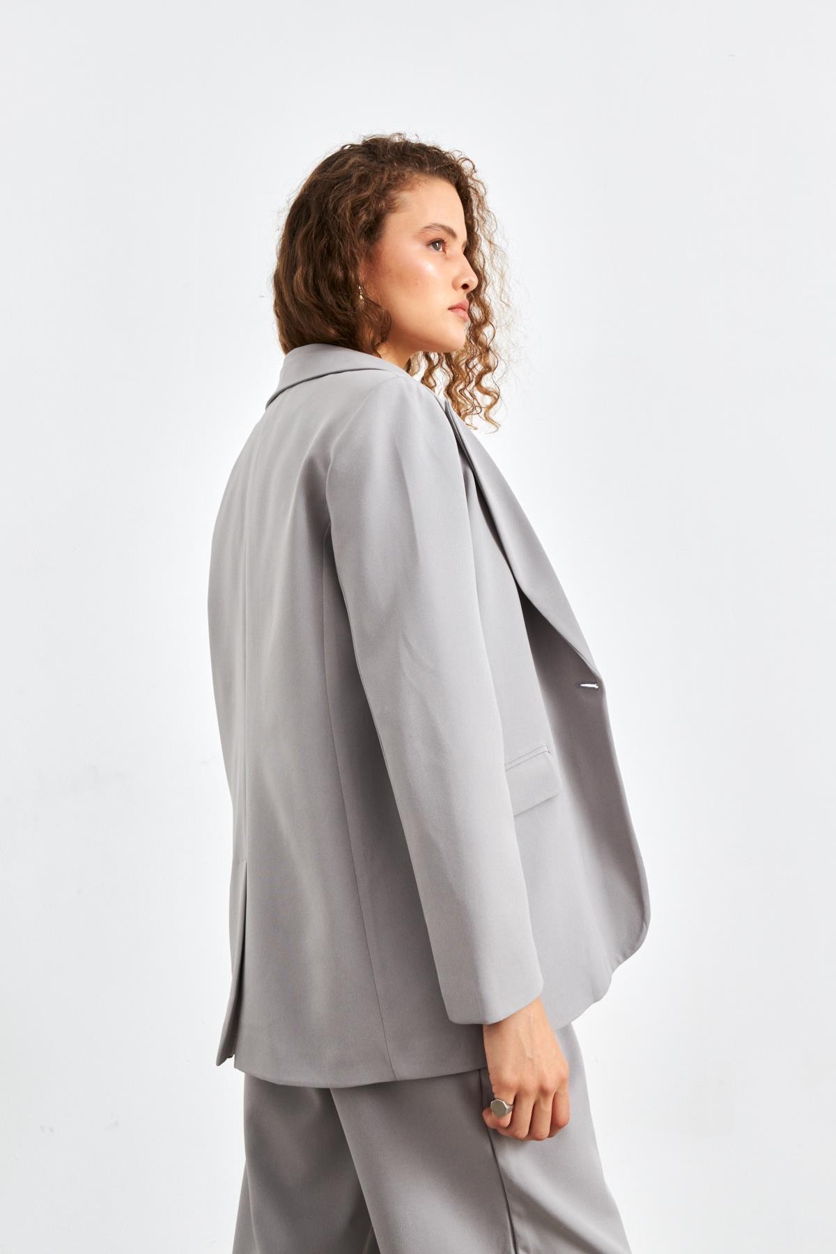 Oversize Gri Kadın Blazer Ceket