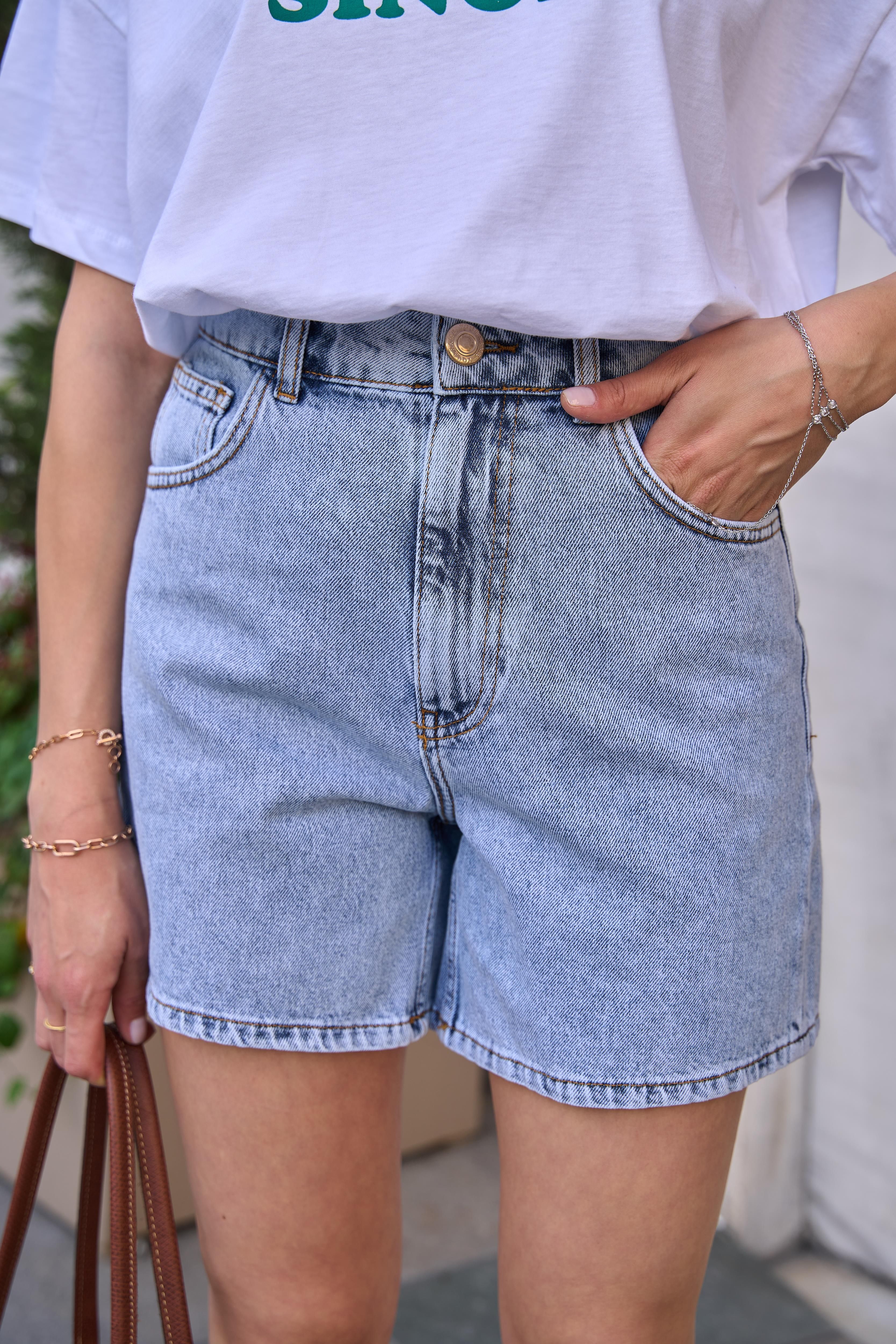 Yüksek Bel Mavi Denim Kadın Şort