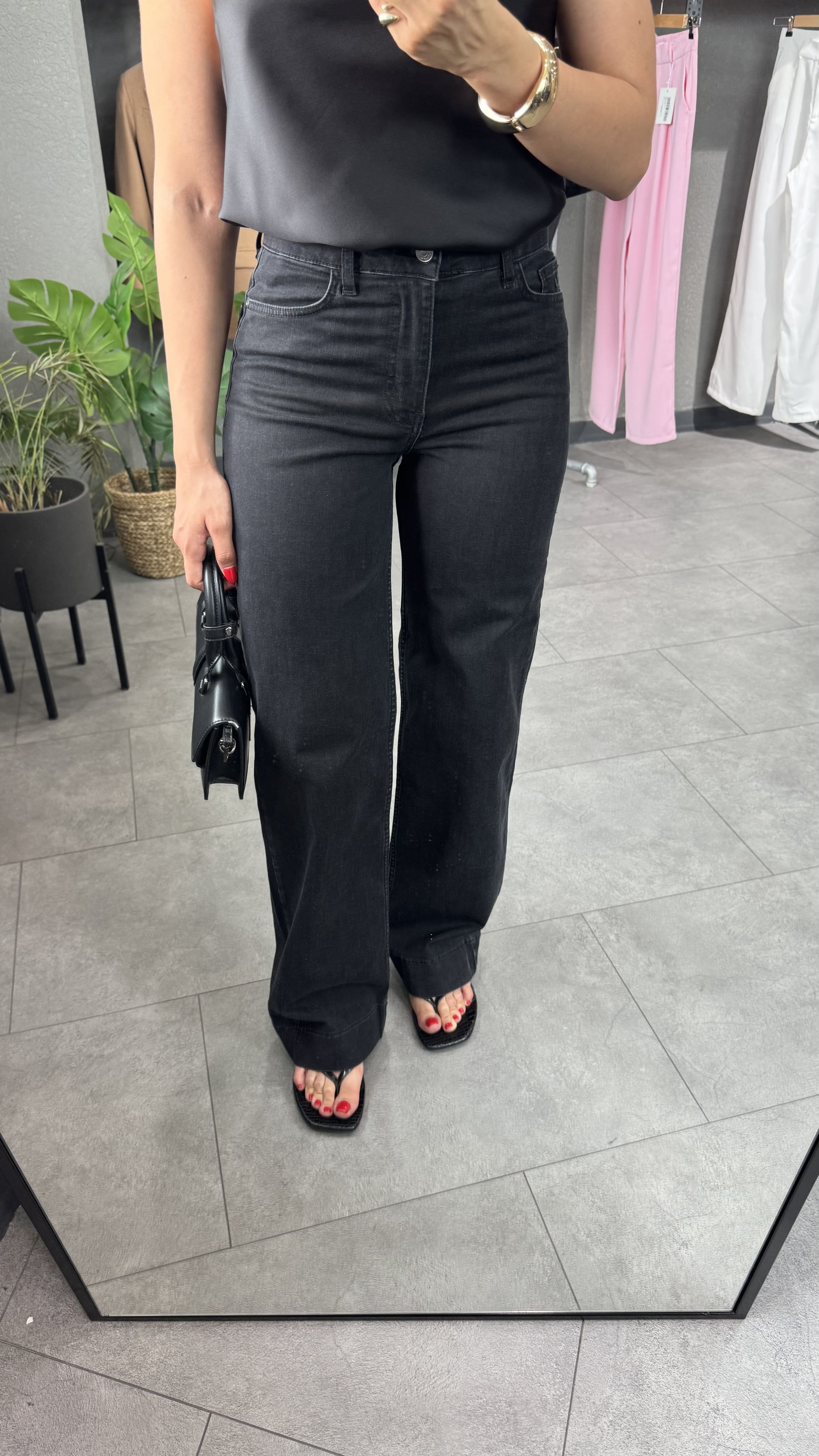 Yüksek Bel Paça Detaylı Wide Leg Jean