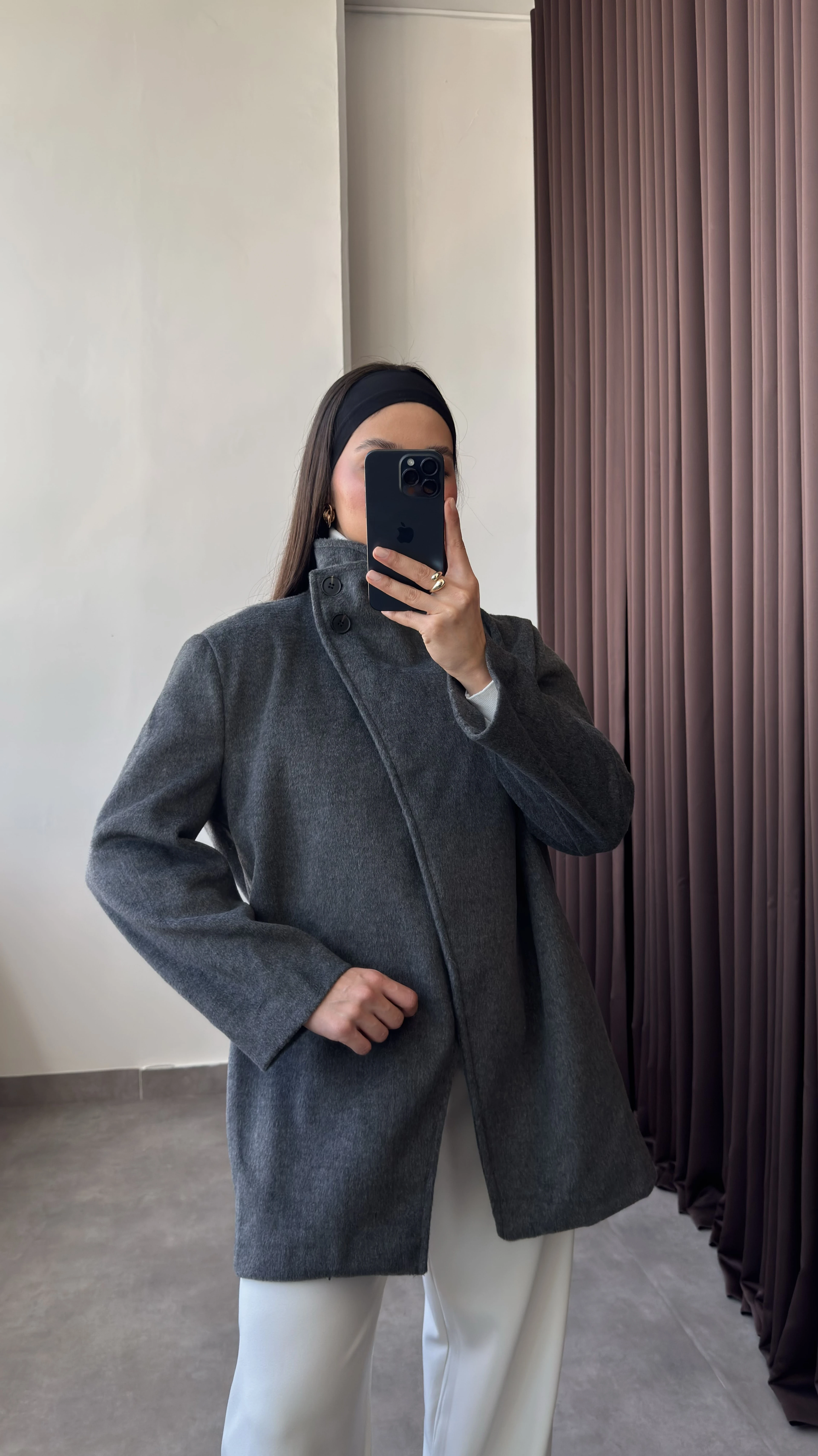 Dik Yaka Kuşaklı Kaşe Kaban