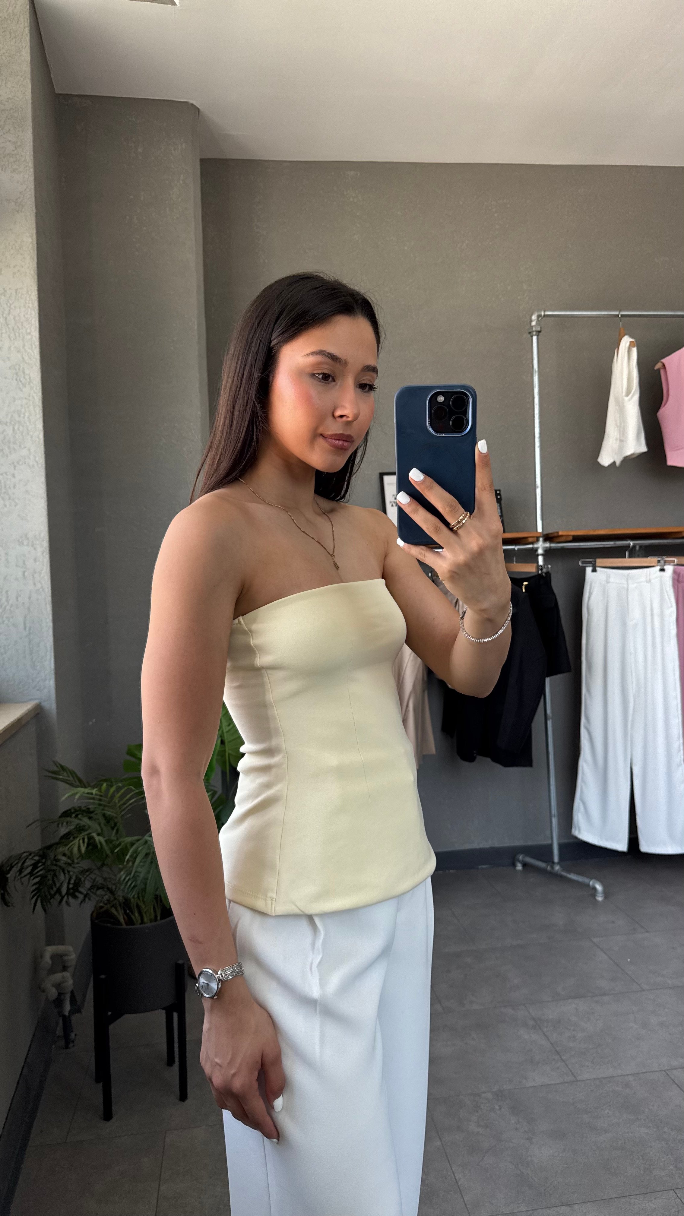 Straplez Peplum Bluz