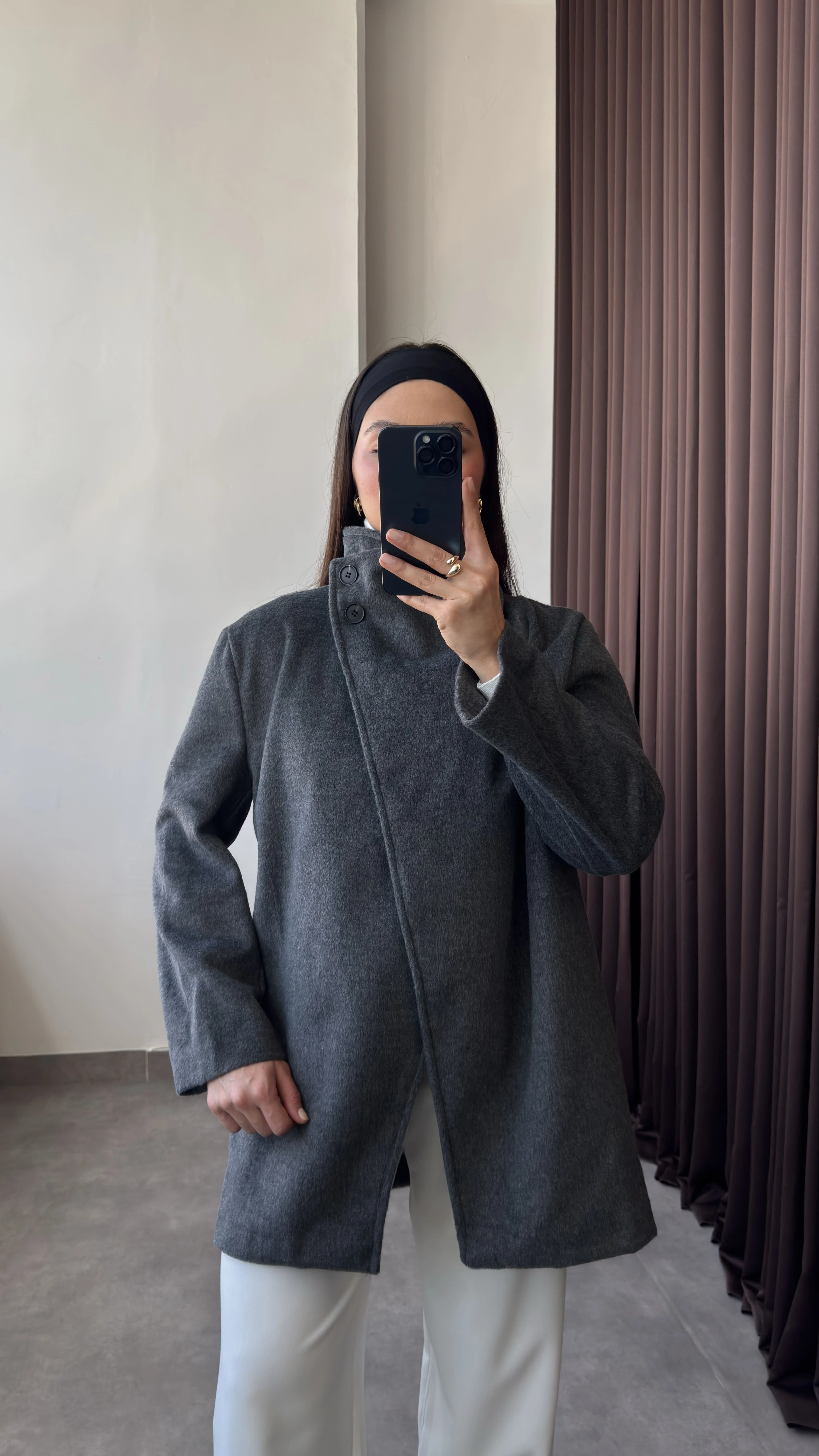 Dik Yaka Kuşaklı Kaşe Kaban